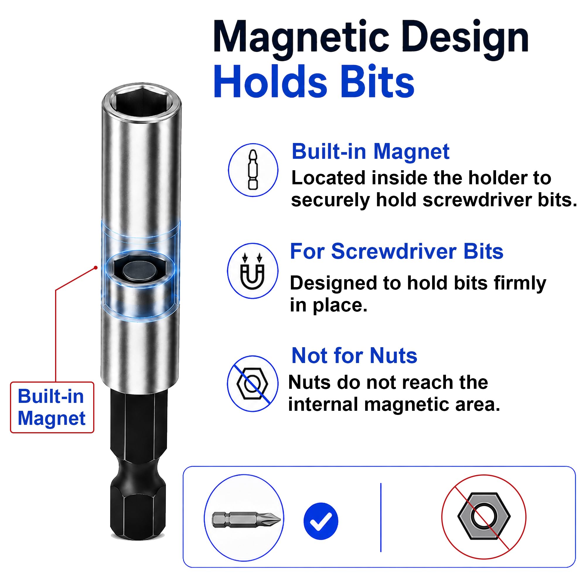 Magnetic Bit Holder Set - 5 Pack 1/4 Inch -5 Magnetic Bit Holder Set - 5 Pack 1/4 Inch -5