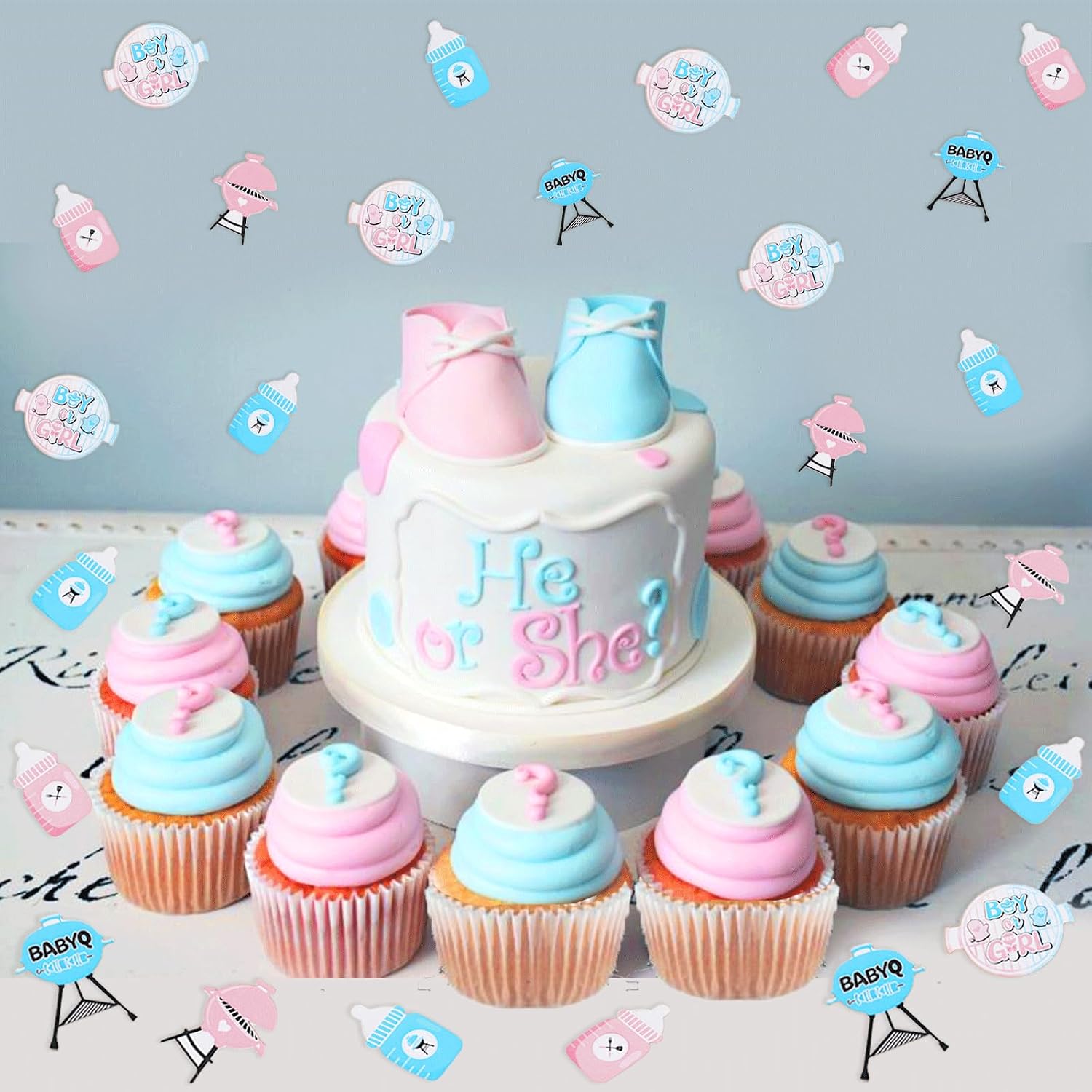 200 Pieces BBQ Gender Reveal Confetti, Pink Blue Baby Q Gender Reveal Table Decorations, Boy or Girl Barbecue Picnic Themed Baby Shower Party Supplies