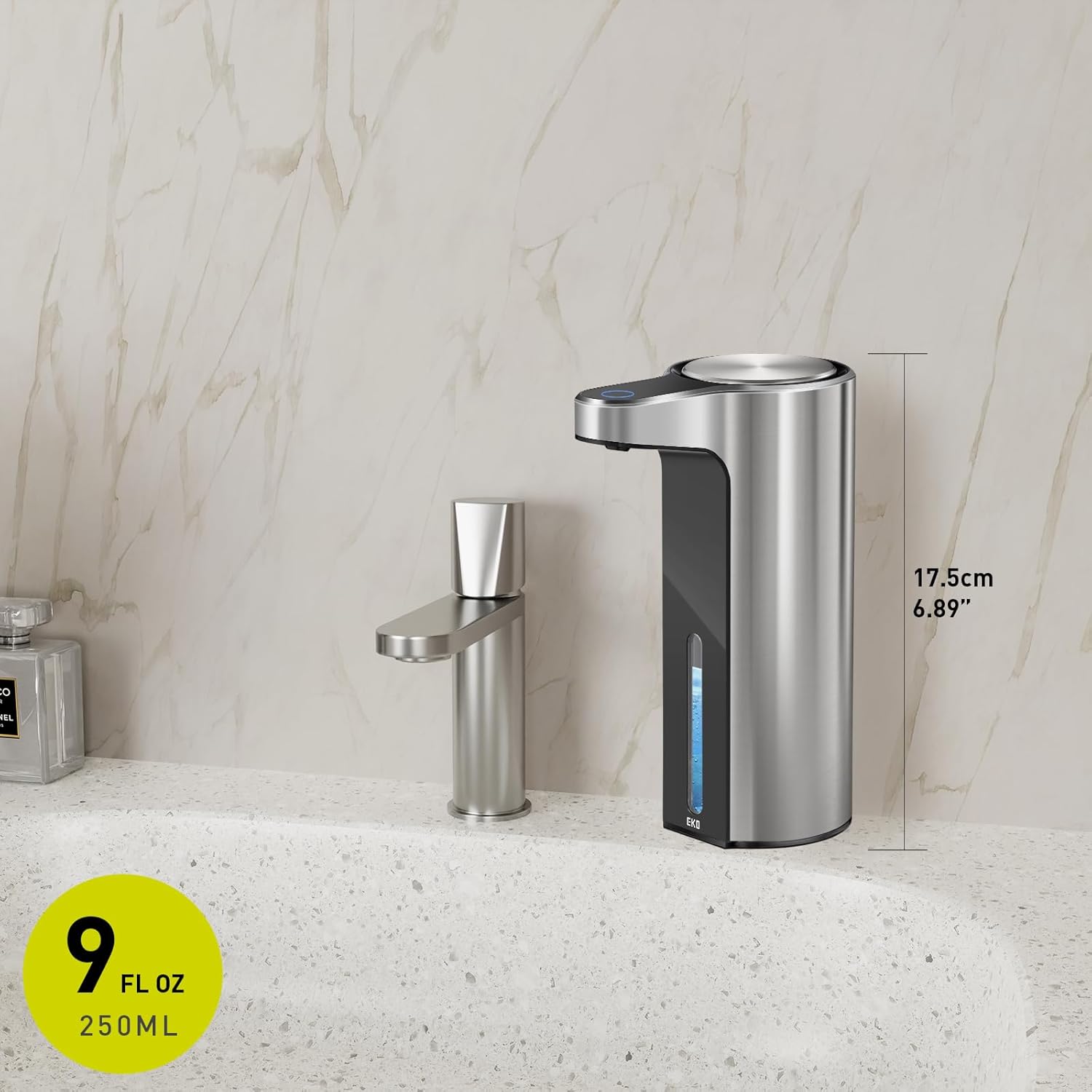 EKO EK6088L-MT Aroma Soap Dispenser, Automatic Liquid Type, Silver, 3 Levels of Discharge Level, Detergent Clogging Prevention, Internal Cleaning Function, USB Charging