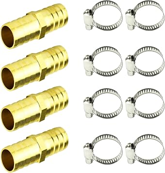 4 Pack Brass Garden Hose Connector Repair Mender Kit with Stainless Clamp, Fits 3/4" Water Hose Repair Fitting