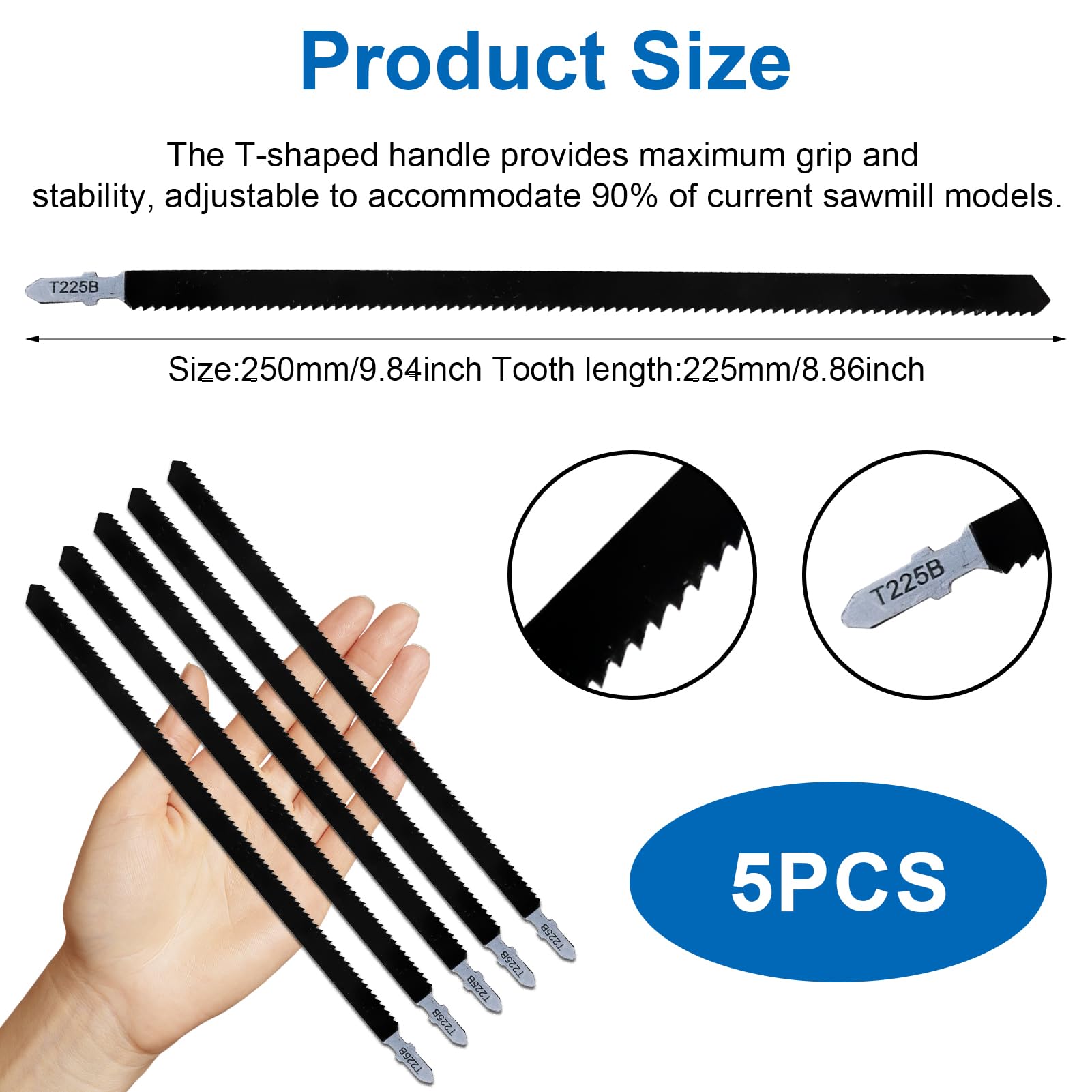 5 Stück Stichsägeblätter Set 250mm T225B, Stichsägeblatt Lang， Extra lange T-Schaft Stichsägeblätter lang aus Hartstahl für Holz, Kunststoff und Metall, Universalschaft