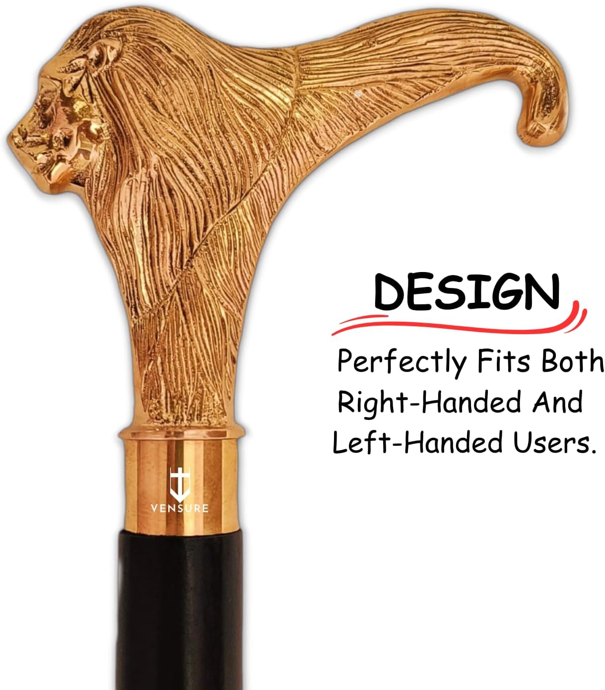 Antique Solid Brass Lion Head Handle Wooden Cane - Black Wooden Walking Stick - Handmade Designer Cane - Fancy, Stylish, Vintage Walking Cane for Gift Men, Women & Senior