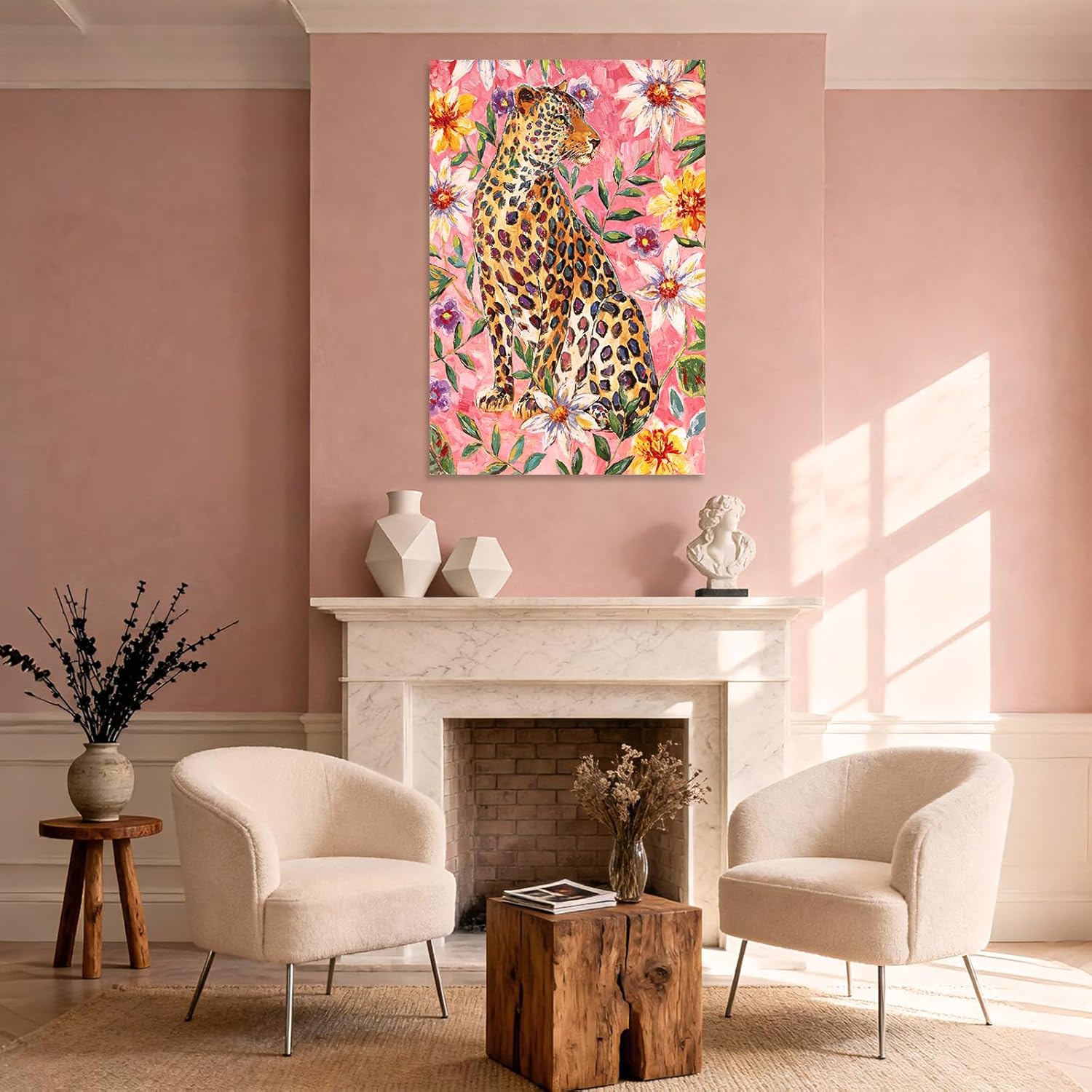 YETHEN WAL Pink Leopard Wall Art Colorful Jungle Animal Canvas Prints Tropical Cheetah Artwork for Living Room Bedroom Office Decor 24x36 Inch