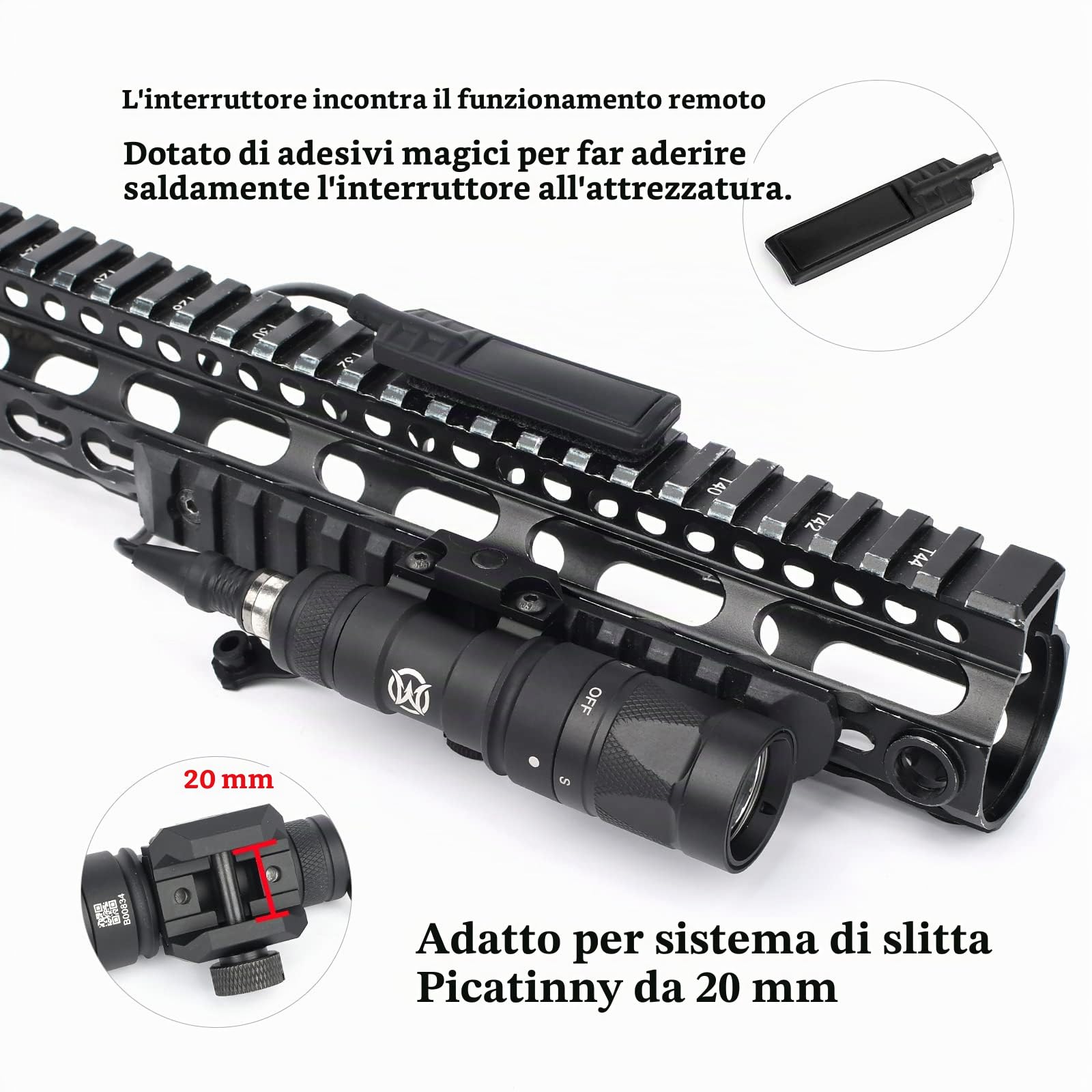 M300W torcia tattica Flash con interruttore a pressione, lampada di ricognizione flash tattico a 500 lumen per il sistema ferroviario Picatinini da 20 mm