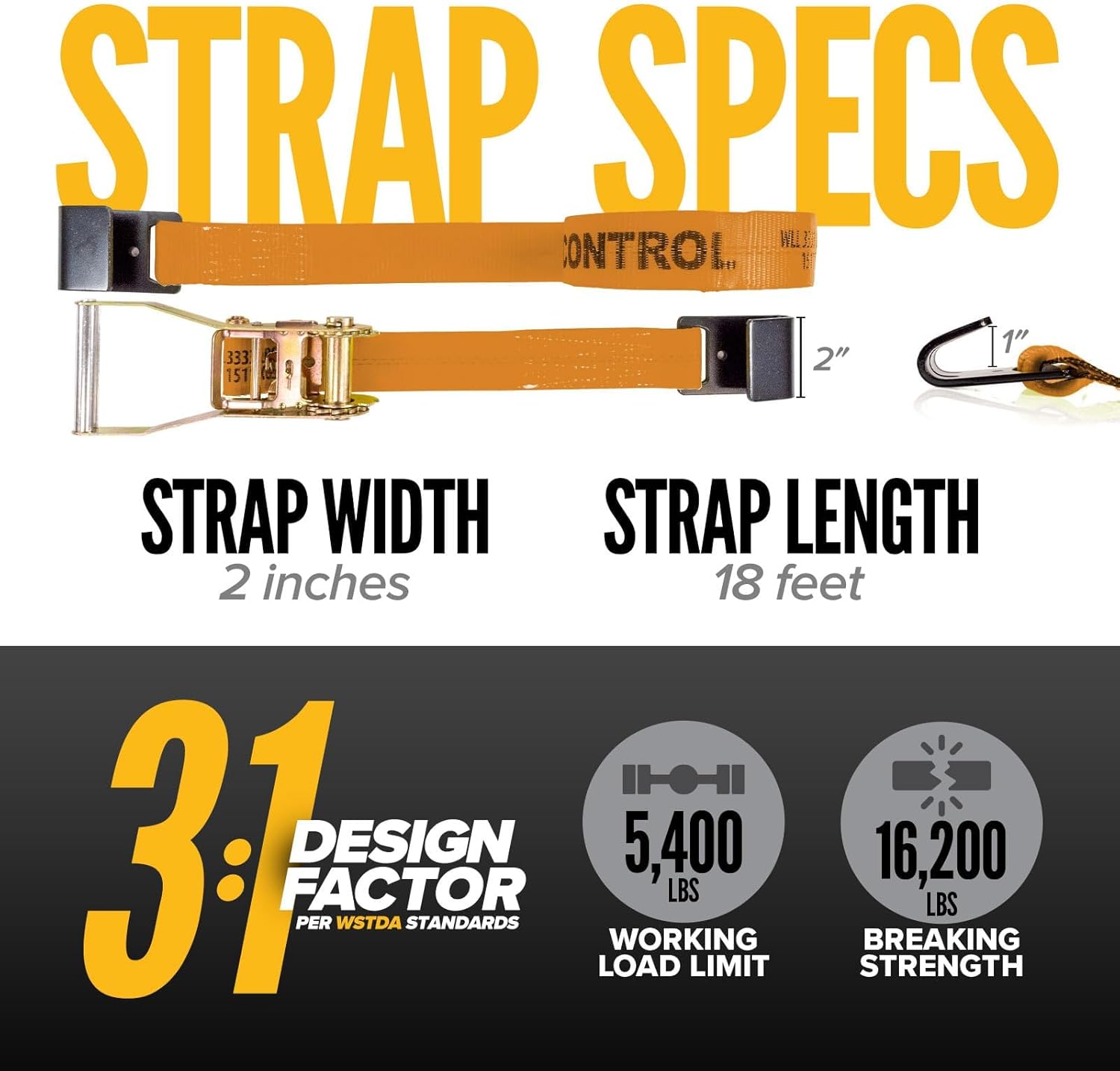 Ratchet Straps 2"x18 Ft 2-Pack – Orange Flat Hook view 3