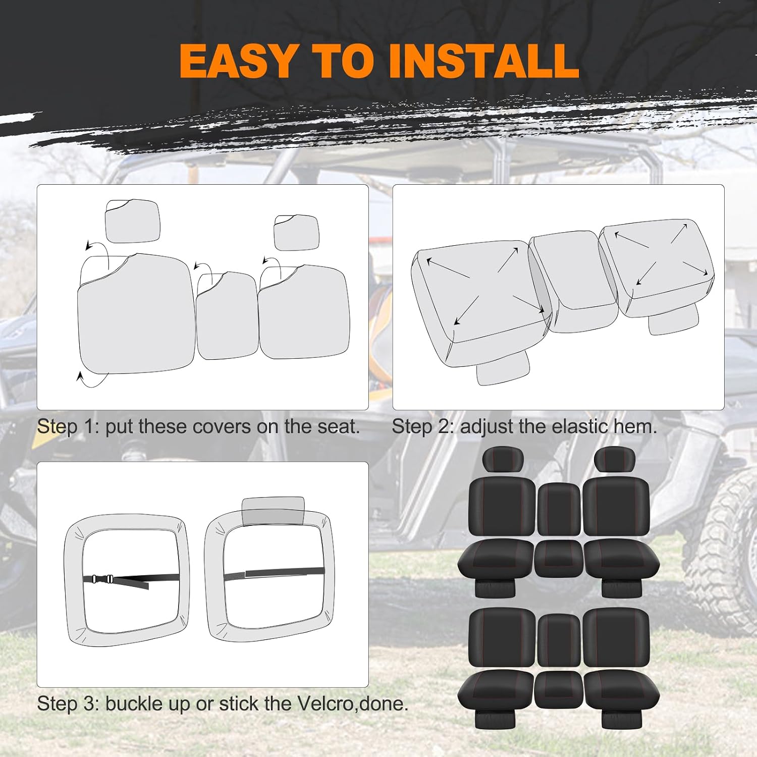 BORDAN UTV Seat Cover for Can Am Defender MAX 2018-2025/MAX DPS 2017-2025, Heavy Duty 1680D Waterproof Full Protection Outdoor Seat Cover Set(14 PCS)
