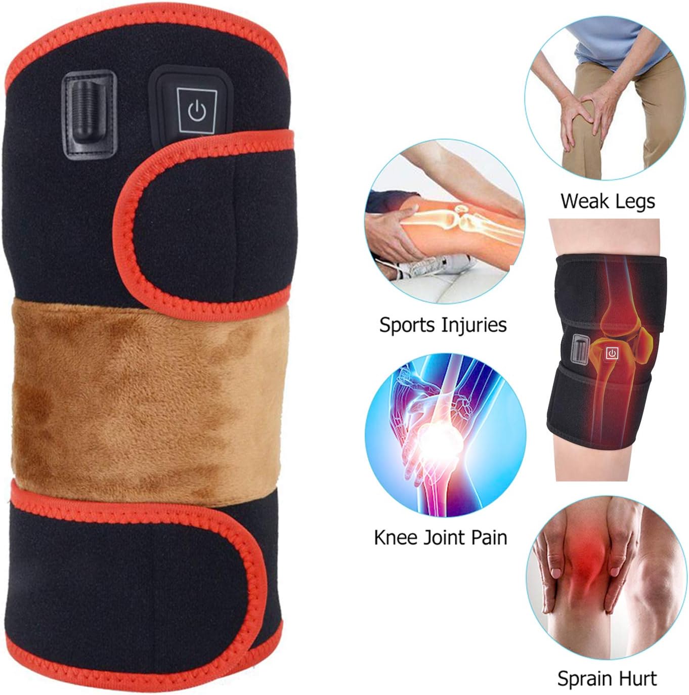 Heating Knee Brace Wrap Electric Heated Knee Wrap Heating Pad Far Infrared Heat Therapy for Knee Injury, Rheumatism, Cramps Arthritis Recovery, Varicose Veins Joint Pain, Muscles Pain Relief