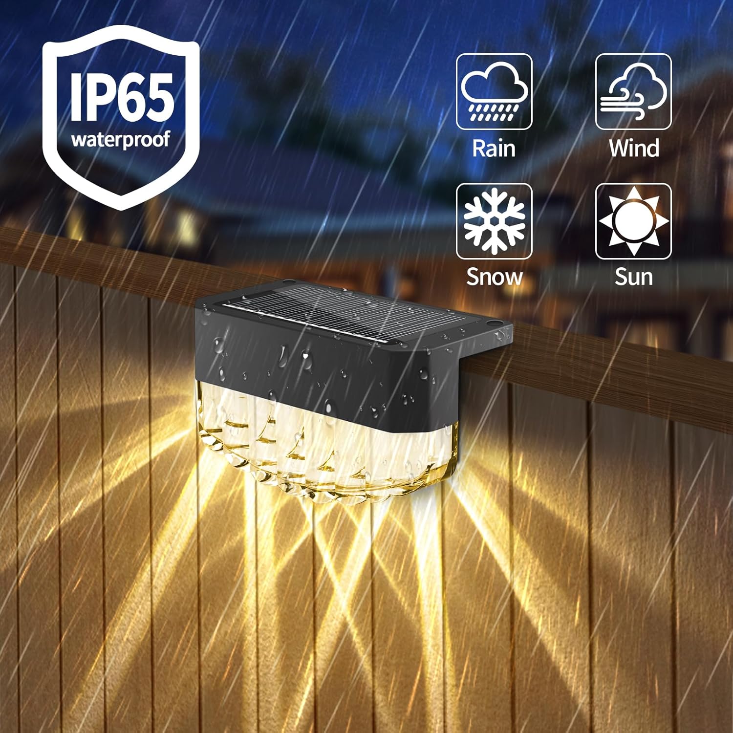 Solar Fence Lights Outdoor,12 Pack Solar Deck Lights,8 Fixed Colors ＆ Color Changing Modern Solar Powered,Waterproof LED for Step Stair Patio Backyard Porch Railing Halloween Christmas