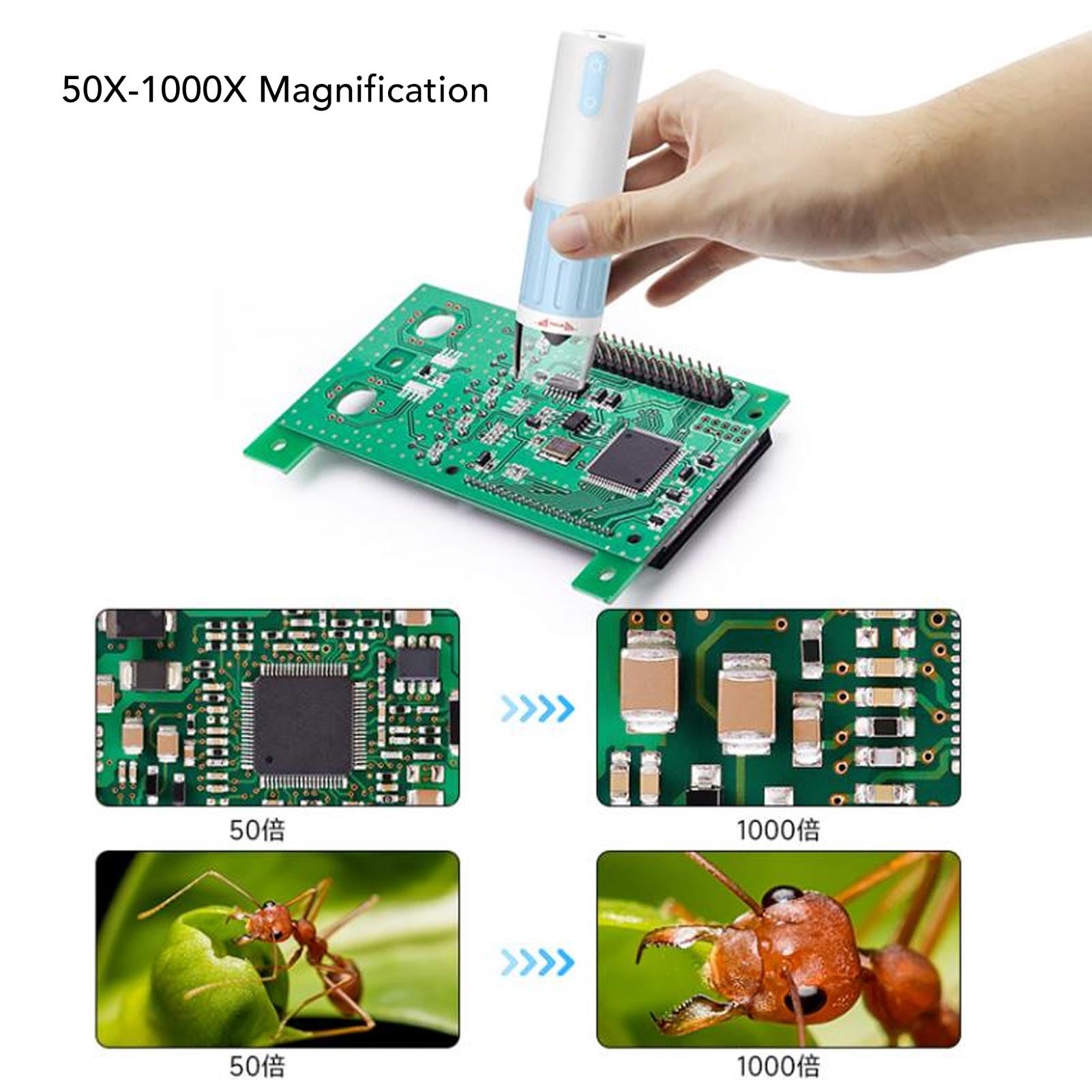 Cámara de Microscopio Digital Inalámbrica CM2, Microscopio WiFi Portátil de Mano con Aumento de 50X-1000X, Resolución de 1920x1080 para PC con Android, Batería de Larga Duración