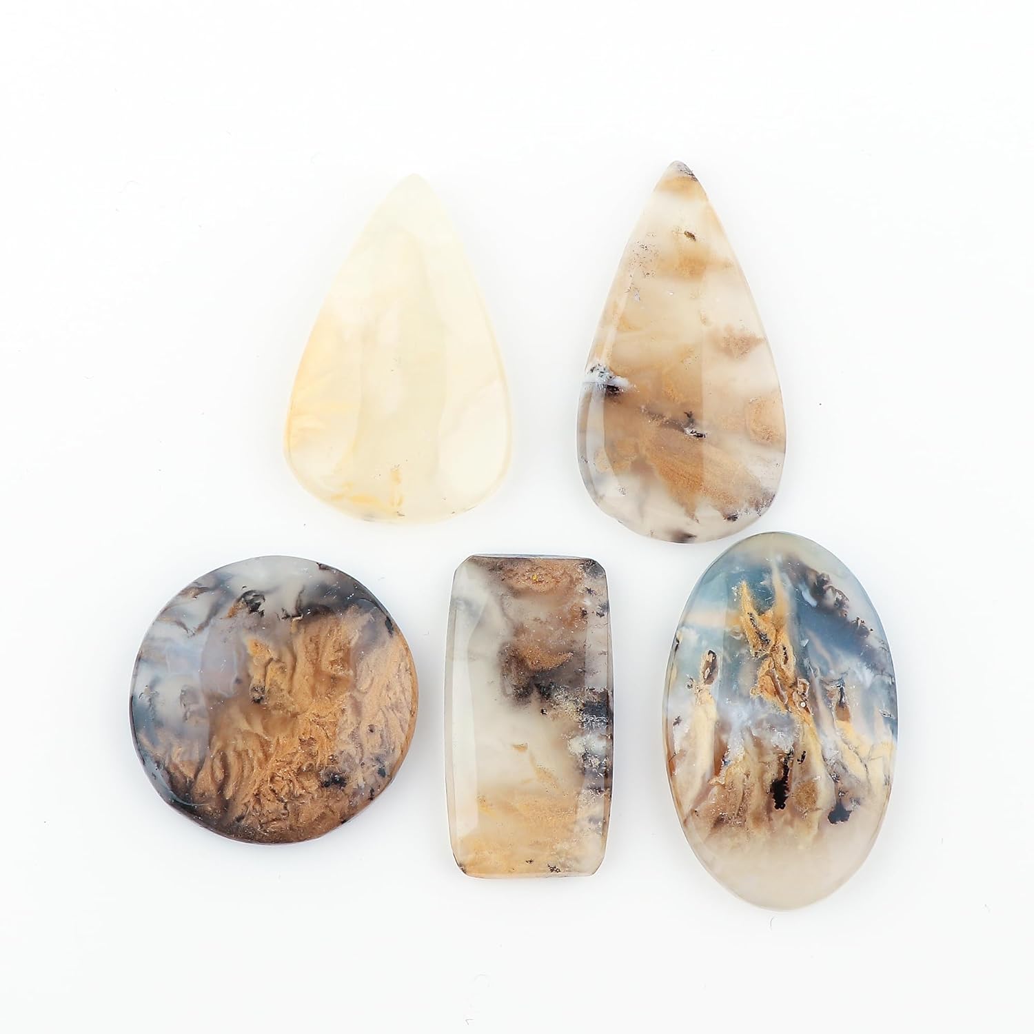 5pcs, Natural Golden Dendrite Agate Gemstone, Bulk Flatback Cabochon Stone, Wholesale Polished Supplies, DIY Jewelry Making, Healing Crystal Lot, Wire Wrapping, Gem Collection - Image 2