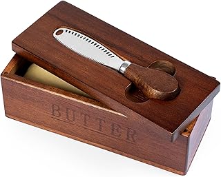 Butter Dish with Magnetic Lid, Acacia Wood Butter Keeper With Knife, Detachable Butter Container With Cover For Countertop Refrigerator