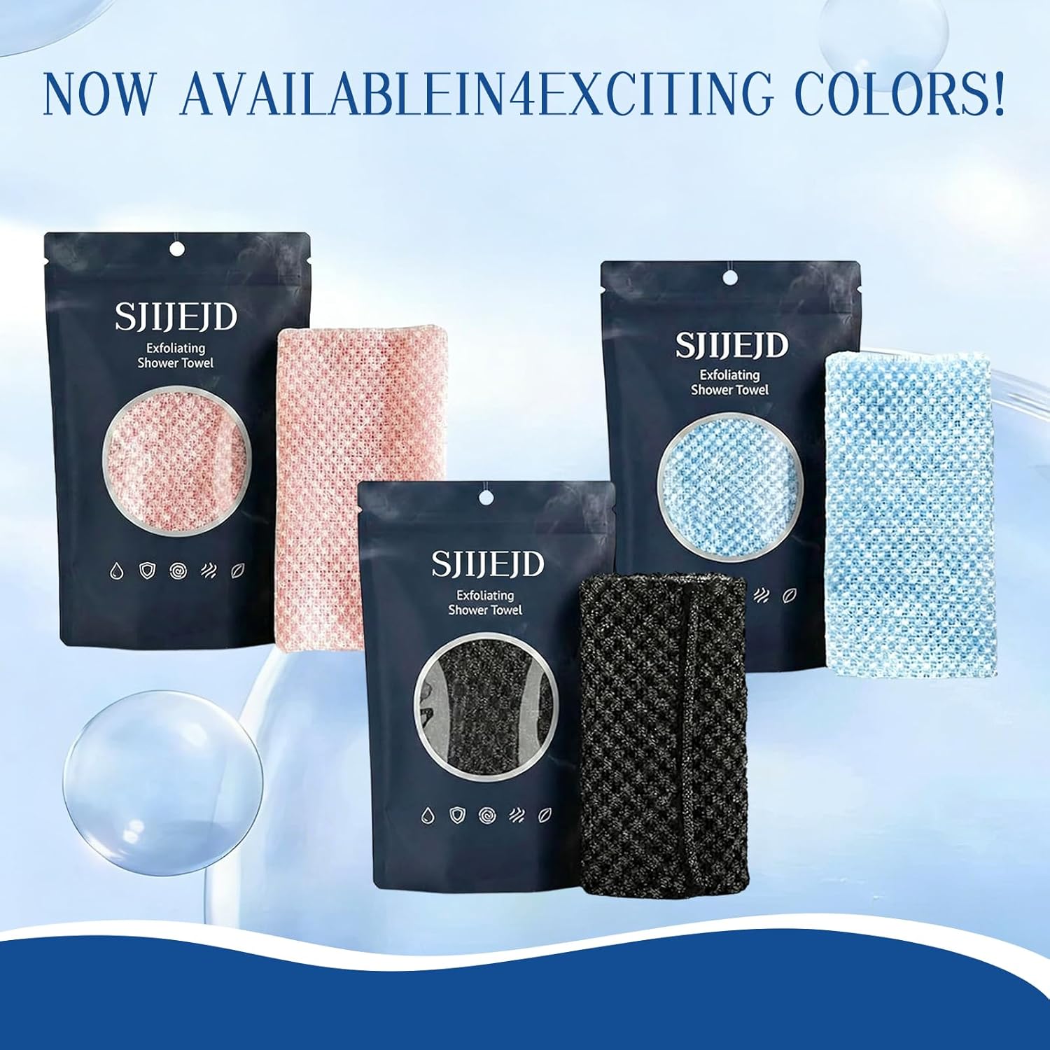 Exfoliating Washcloth Face back scrubber Japanese Exfoliating Towel body scrubber with Hexagon Fibers, with 2 Sides for Scrubbing & Washing, Extra Long Body Towels (3PC)