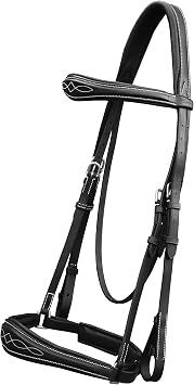 Exion Dressage Bridle for Horses Anatomical Leather Bridle with Padded Noseband & Browband | Includes Web Reins with Hand Stoppers | Black & Brown | Cob, Full, Pony & Warmblood Sizes