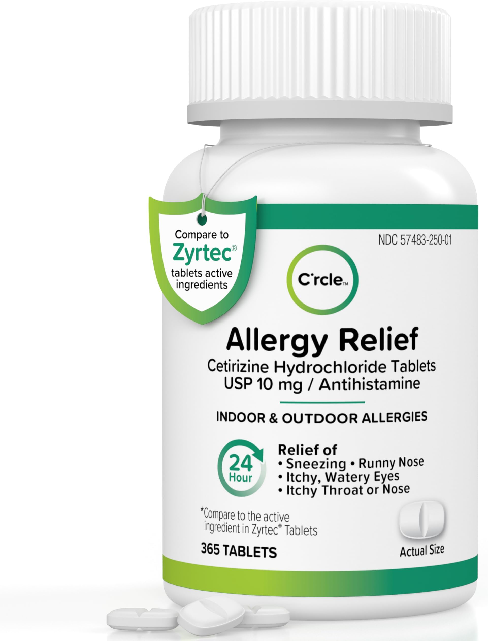 Cetirizine HCL 10mg 365 Tablets - Allergy Pills Non Drowsy & 24 Hour Allergy Medicine - Antihistamine Runny Nose, Itchy & Watery Eyes