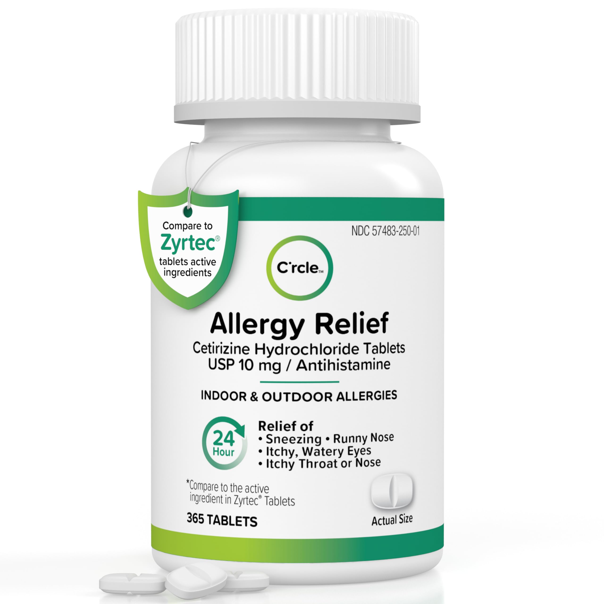 Cetirizine HCL 10mg 365 Tablets - Allergy Pills Non Drowsy & 24 Hour Allergy Medicine - Antihistamine Cetirizine 10 mg Tablet Supports Runny Nose, Itchy & Watery Eyes Relief