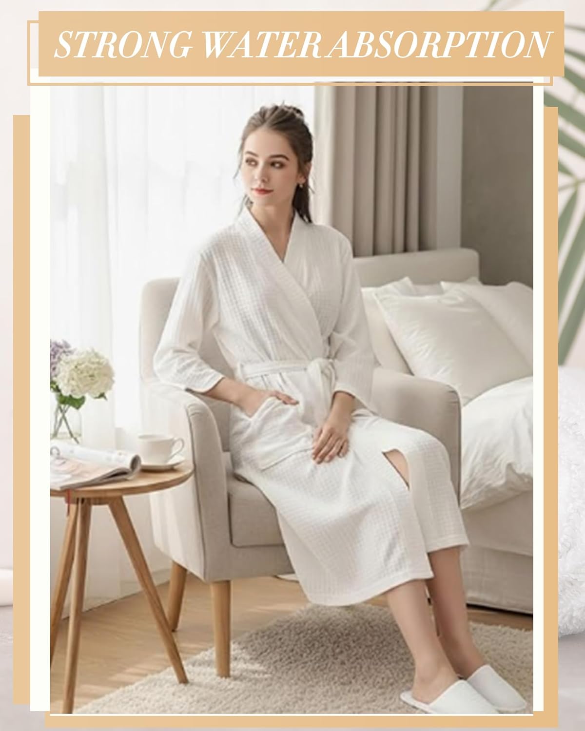 6 Pcs Women's Waffle Robes Spa Bath Robe Bulk Commercial Lightweight Thin Soft for Party Shower House