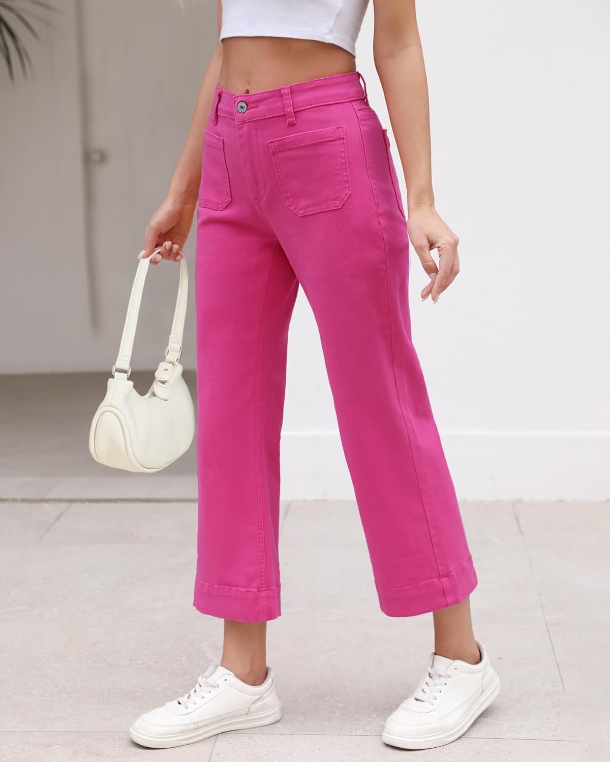 Vetinee Wide Leg Jeans for Women High Waisted Trendy Front Patch Pocket Flare Cropped Jeans Stretchy Denim Jean Pants - Image 3