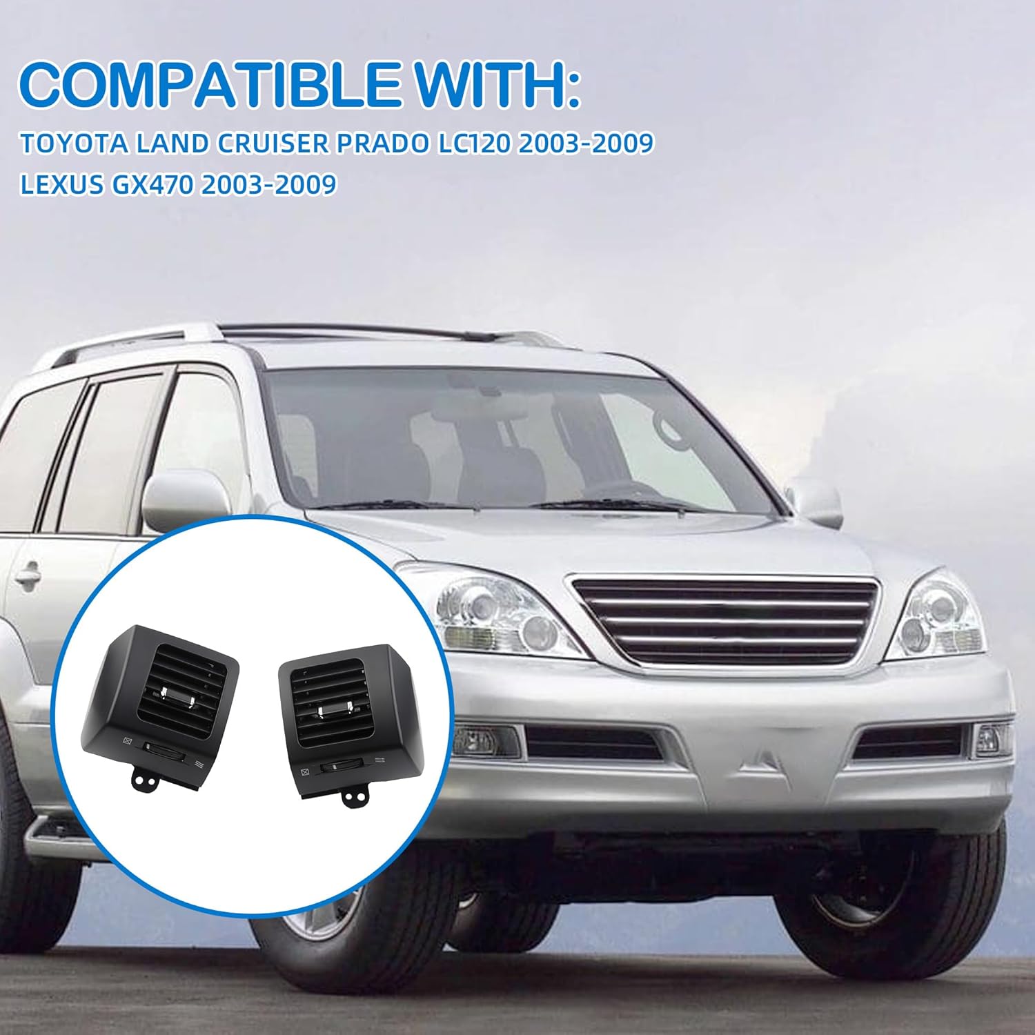 Pair A/C Air Vent Outlet Compatible with Toyota Land Cruiser Prado LC120 Lexus GX470 2003-2009 Side Dashboard Air Vent Air Conditioning Outlet (black)