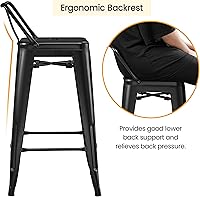 Vista 5 de Yaheetech Juego de 4 taburetes de bar, sillas de metal con altura de mostrador, taburetes de cocina industriales de 26 pulgadas con respaldo