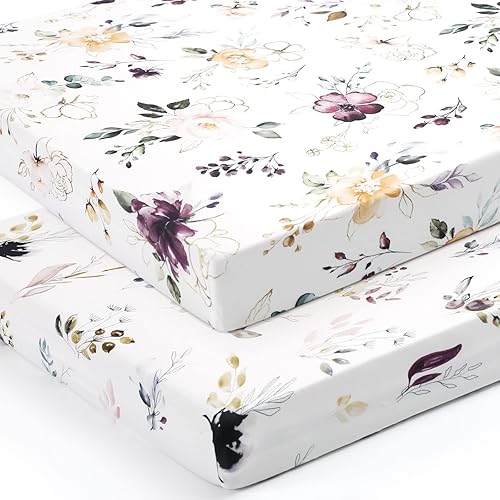 Vista 241 de GRSSDER Juego de 2 sábanas elásticas ultra suaves para moisés, ajuste universal para moisés, cesta de moisés, colchón rectangular ovalado, seguro