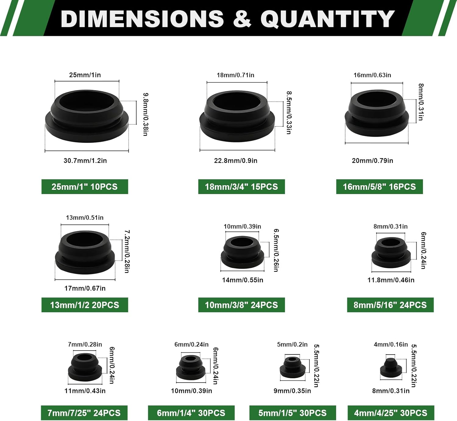 223PCS Black Rubber Plugs for Round Holes Assortment Kit, 10 Sizes of Snap Locking Silicone Plugs for Car Wiring Automotive Hole Caps Furniture & Plumbing