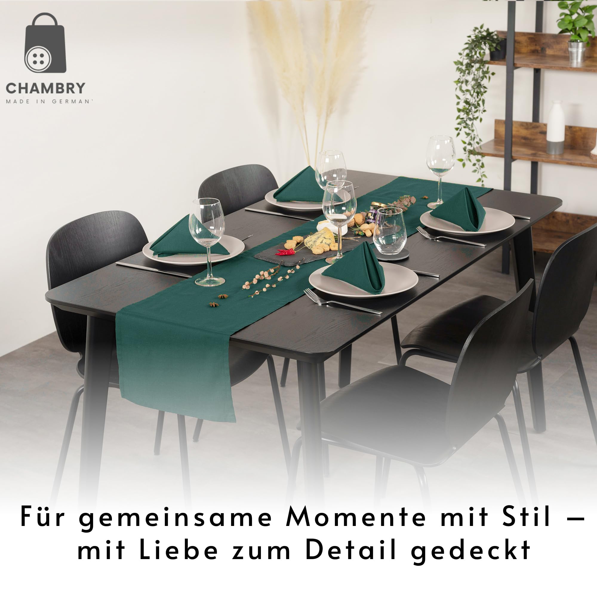 chambry Premium Tischläufer 100% Baumwolle (Canvas) - Handarbeit Made in Germany - nachhaltige hochwertige Tischdekoration - Grün 45cm x 360cm