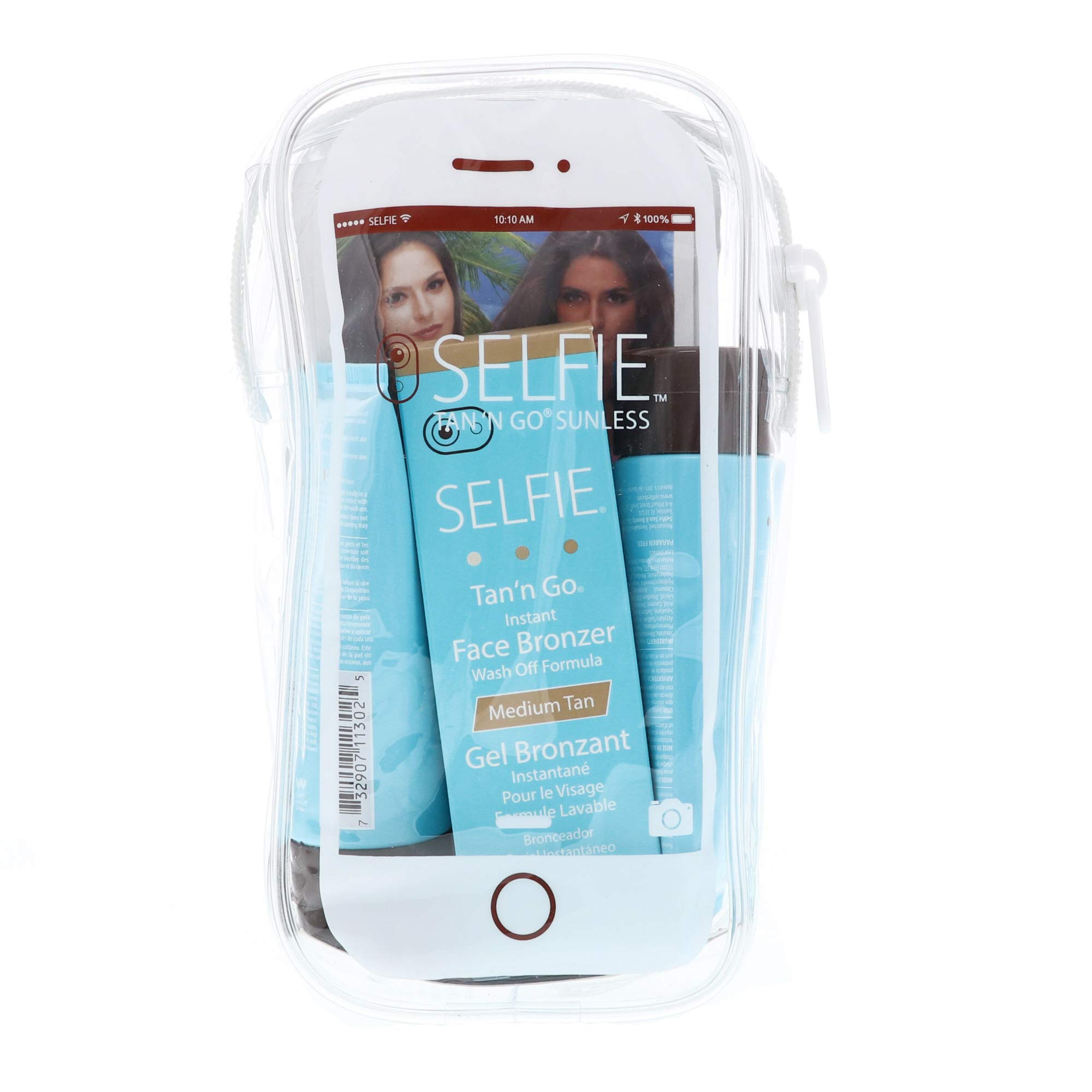 Selfie Tan'n Go Mini Travel Kit (Instant Face Bronzer 1 oz, Gradual Tanner 2 oz, 2 Hour Sunless Lotion 2 oz) Rich & Exotic Natural Looking Instant Tan For Body and Face & All Skin Types, 1 Kit Each