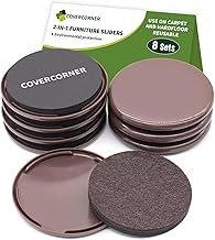 Furniture Sliders 8 PCS - 2 in 1 in 3 1/2 inch or 4 inch- Furniture Sliders for Carpet & Hardwood Floors! Furniture Movers Sliders & Sliders for Moving Furniture Easily & Safely!