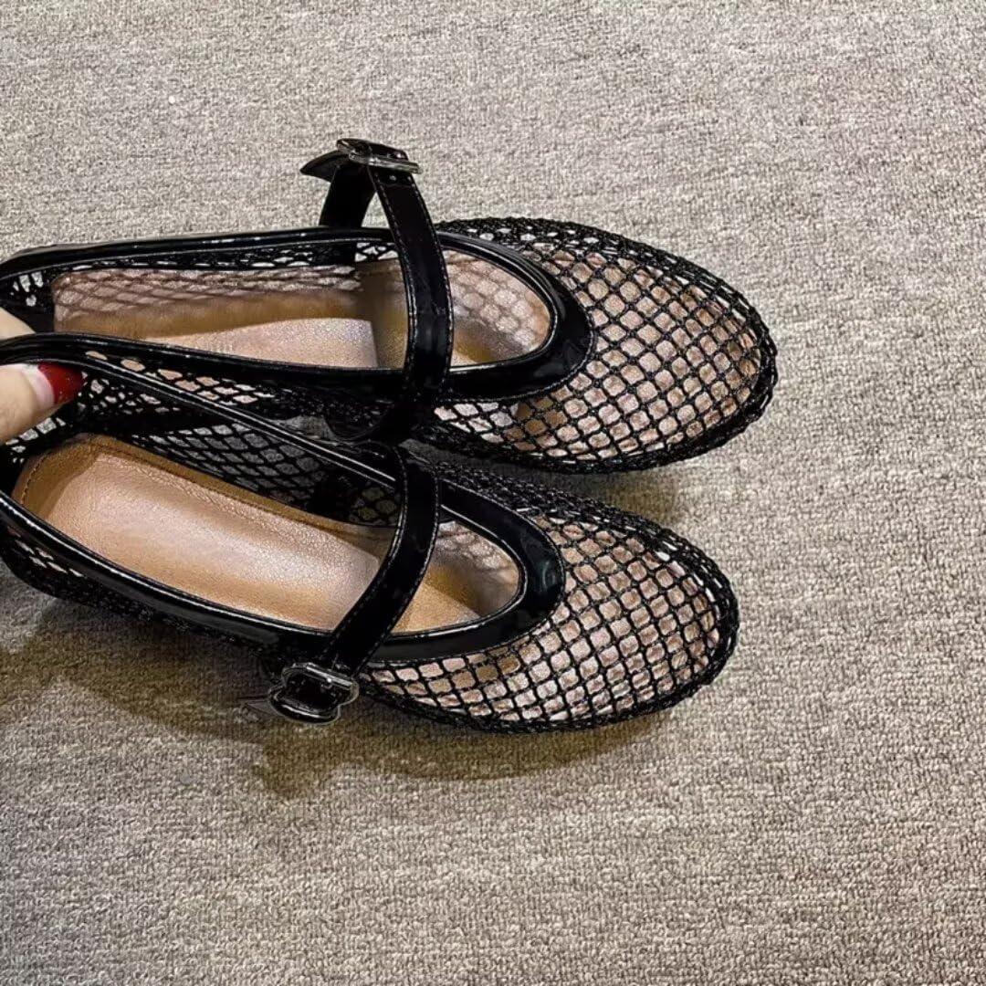 Mesh Ballet Flats Shoes for Women Buckle Strap Mary Jane Flats