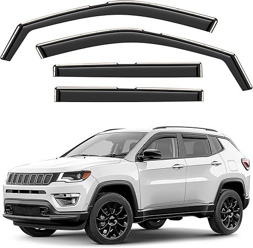 GrandWheel Co - Deflectores de ventilación de ventana lateral de canal tintados ahumados, protectores de lluvia compatibles con Jeep Compass