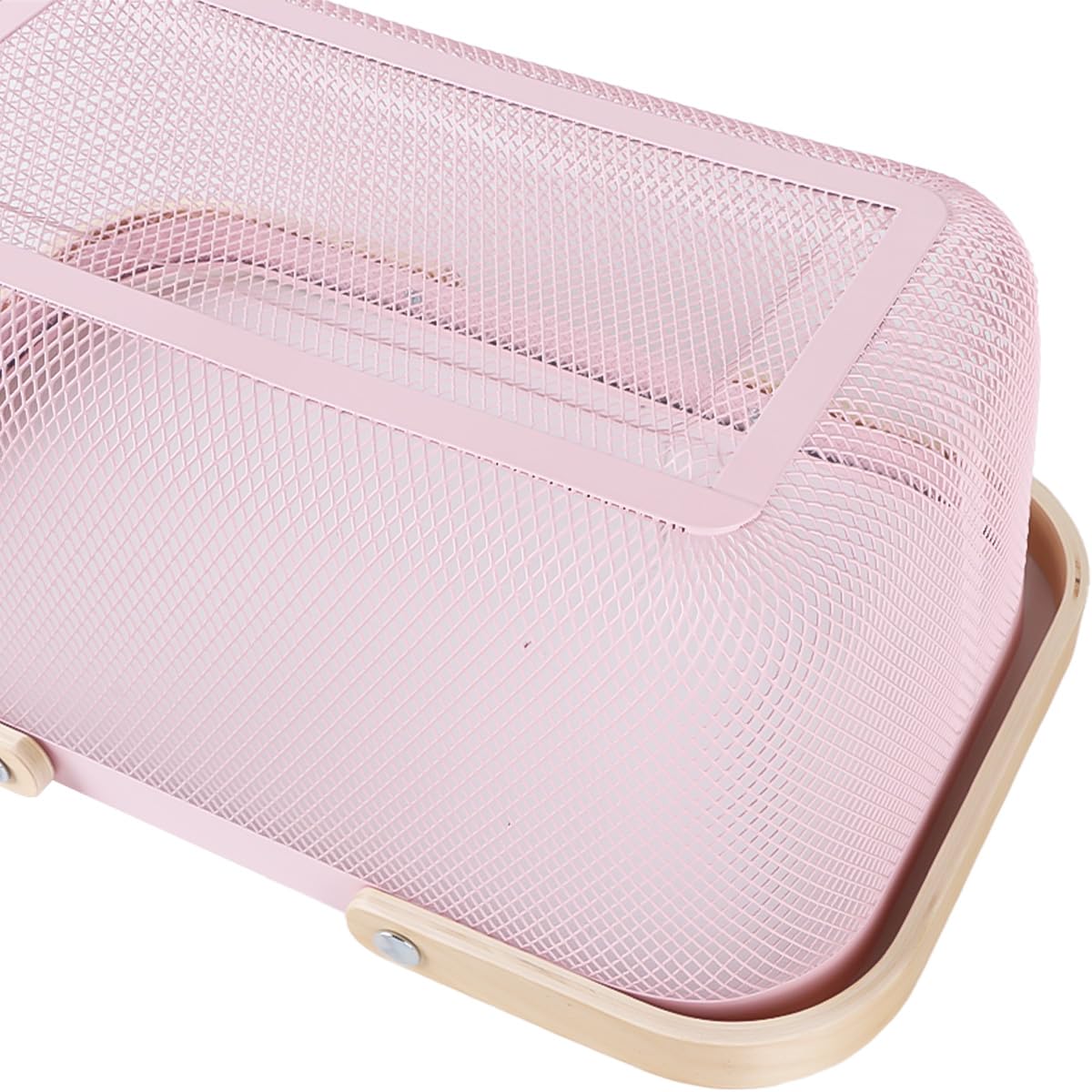 Cesto portaoggetti in rete metallica, portatile, da giardino, per la raccolta e la frutta, con manico in legno, ideale per cucina, picnic, dispense, armadietti, decorazioni per la casa (rosa,