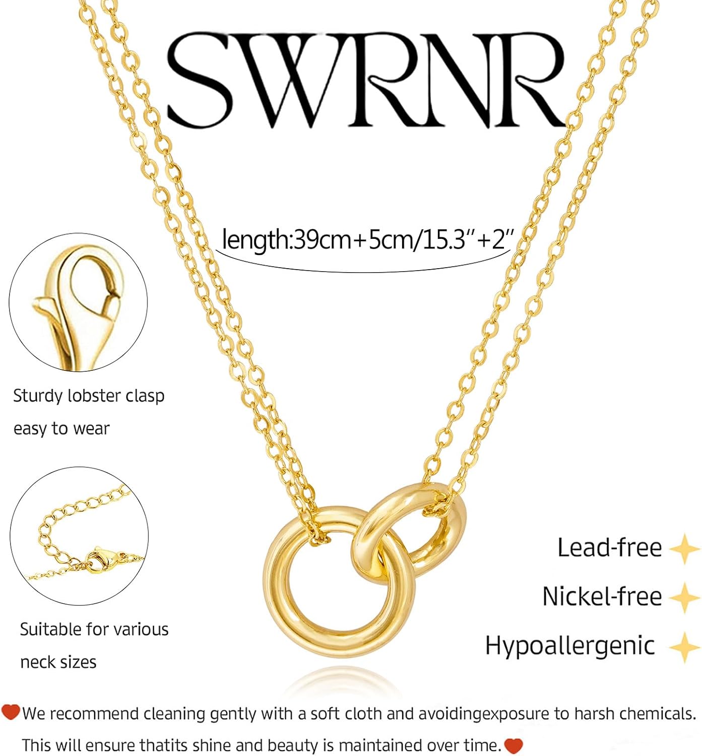 Gold Necklace for Women, Dainty 14K Gold Plated Pendant Necklaces for Women Trendy Simple Choker Chain Cubic Zirconia Circle/Interlocking/Sun/Pearl Necklace Fashion Jewelry Charm Gifts for Her - Image 6