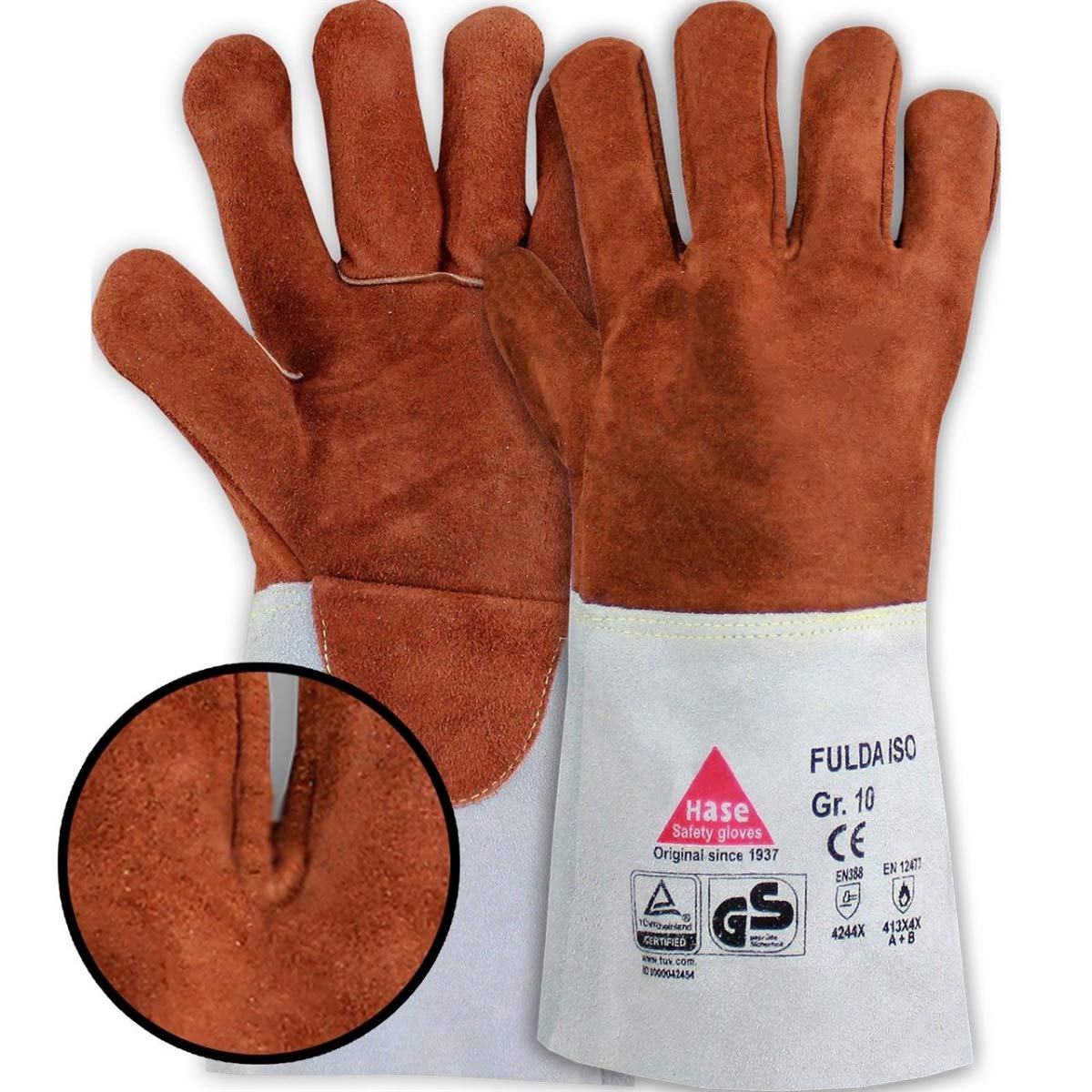 10 pares de guantes de seguridad Fulda-Iso para soldar, guantes de trabajo de piel con puño, talla M (08)
