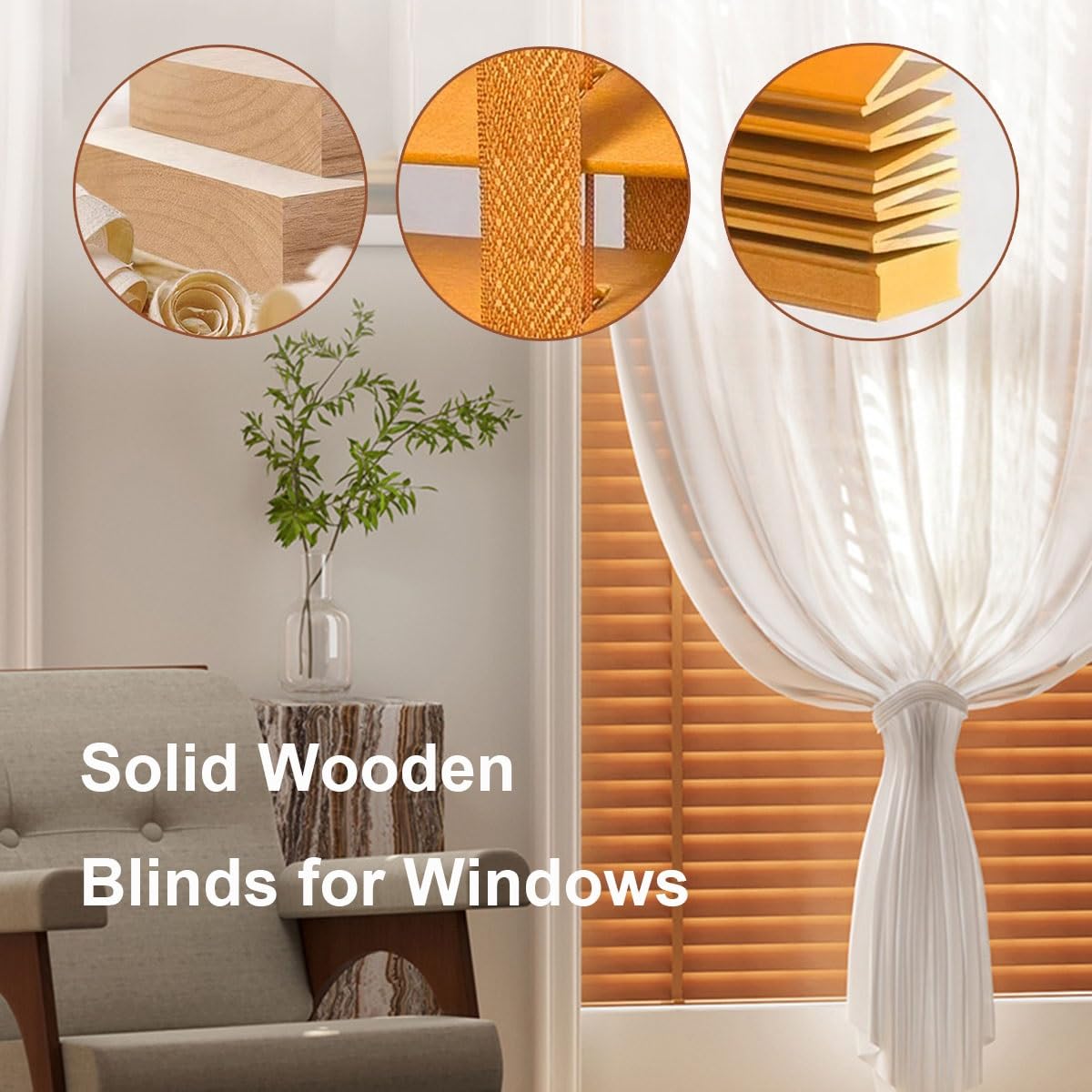 Personalizado Persianas Venecianas de Madera 170 180 70 80 85 115 120 140 160 50 165 220 cm, láminas de 50 mm, Fácil Instalación, Protección Solar y Privacidad(Blanco)