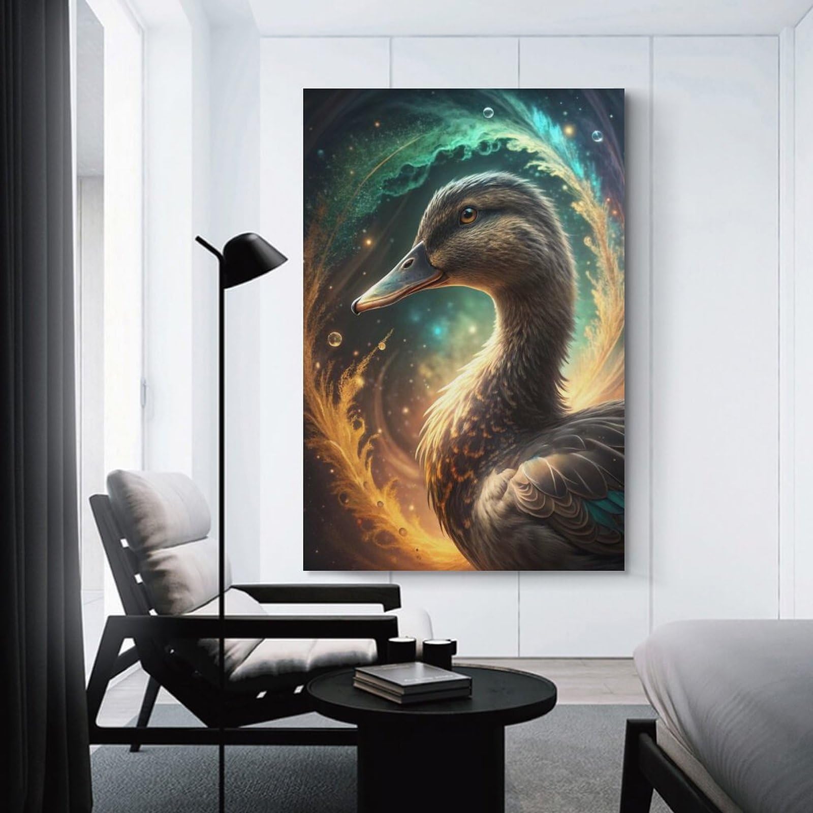 Junmoney Duck in Cosmic Swirl Decorative Canvas Print, 20x30inch(50x75cm), for Hallway, Bedroom Or Modern Interiors, Gift Idea for Housewarming And Birthdays