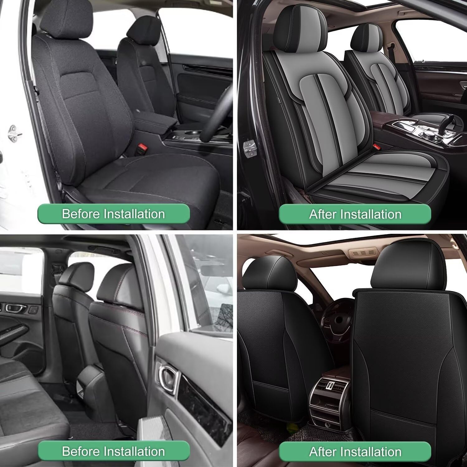DISUTOGO for Mitsubishi Outlander Car Seat Covers 2007-2025 2026 | Custom Fit Faux Leather | Waterproof & Airbag Compatible | Premium Interior Protection | Front Set,Black&Grey (2 Seats)