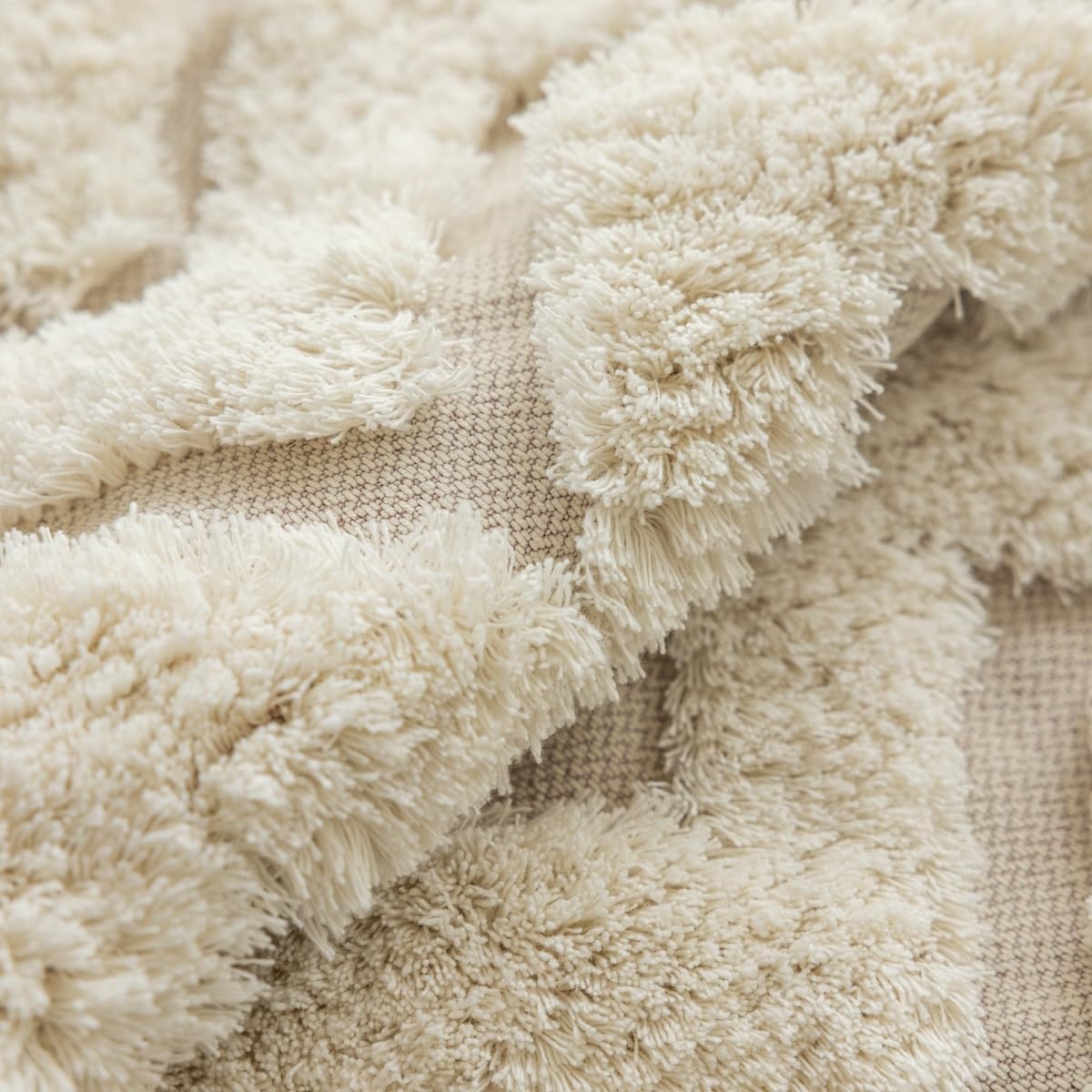 IKATYARN Woven Tufted Boho Throw Pillow Cover, Cream Modern Decorative Geometric Cushion, Farmhouse Tribal Pillowcase for Couch Sofa Bedroom Living Room, Off White - Image 3