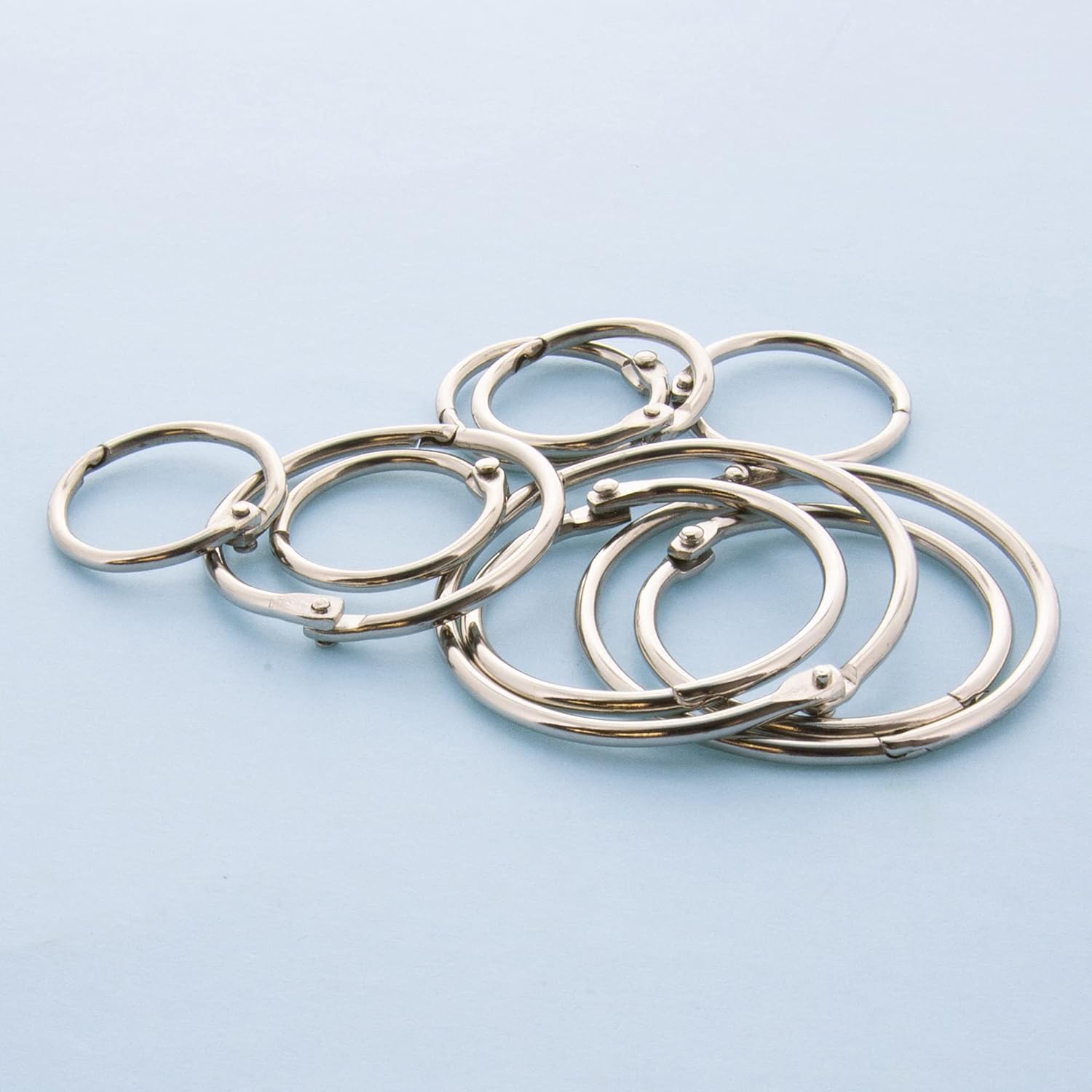 BAZIC Products Loose Leaf Binder Ring, Assorted Sizes (1", 1 1/2", 2"), Book Rings Binder Rings, Nickel Plated Steel Metal Ring (10/Pack), 24-Packs