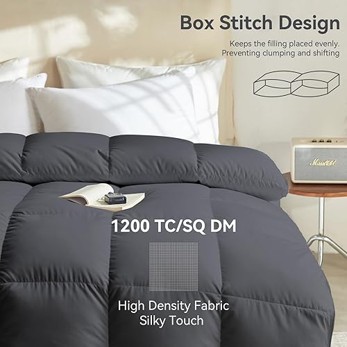 Miniatura 3 de L LOVSOUL Edredón de plumón de ganso tamaño Queen, relleno de edredón esponjoso para todas las estaciones, peso medio de 46 onzas para ropa de cama