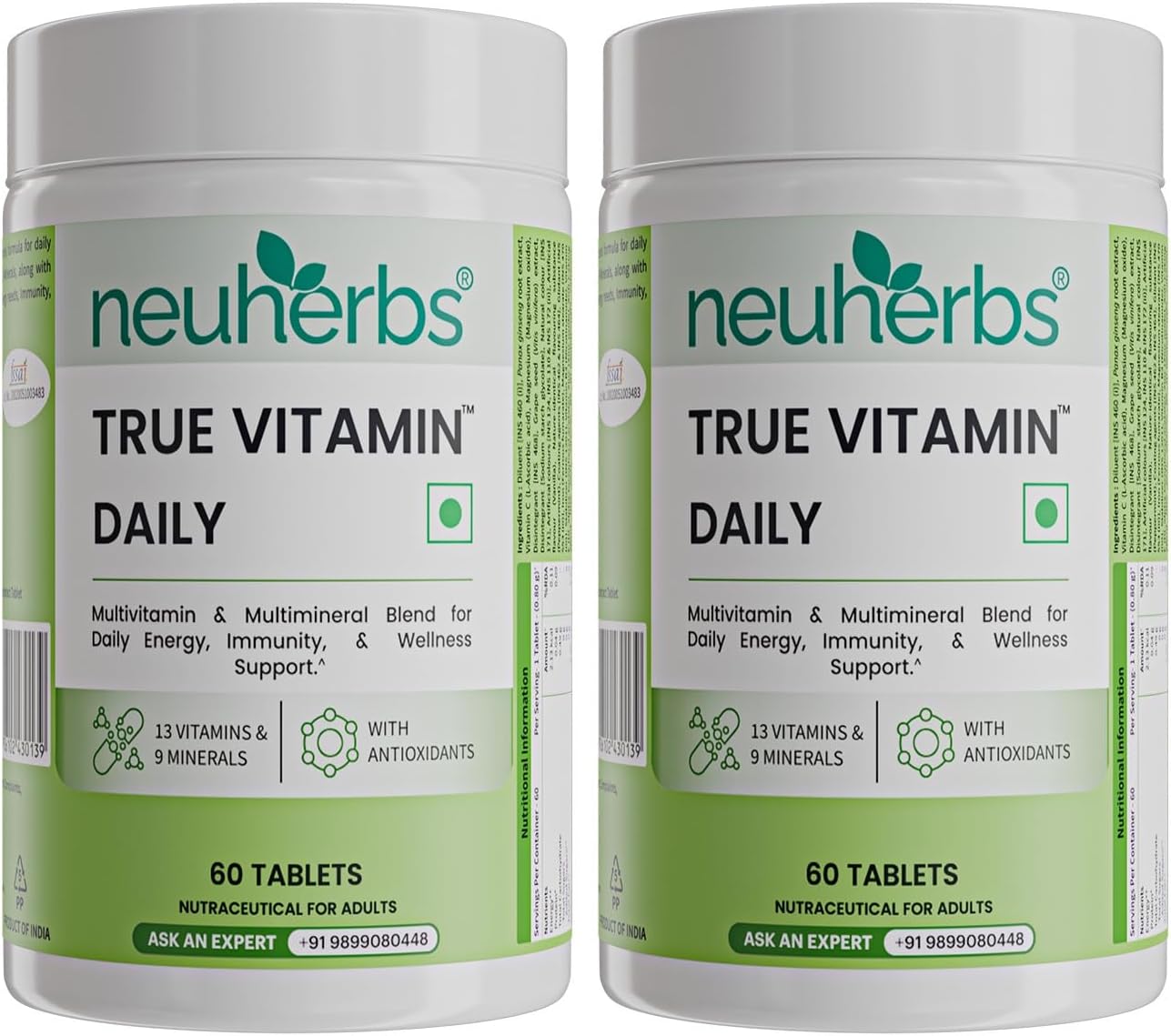 Multivitamin - 60 Tablets | True Vitamin Supplement For Men & Women | Multi Vitamin & Minerals With Vitamin C, Vitamin B, Vitamin D, Iron & Zinc | Boost Immunity, Energy & Stamina, Pack of 2