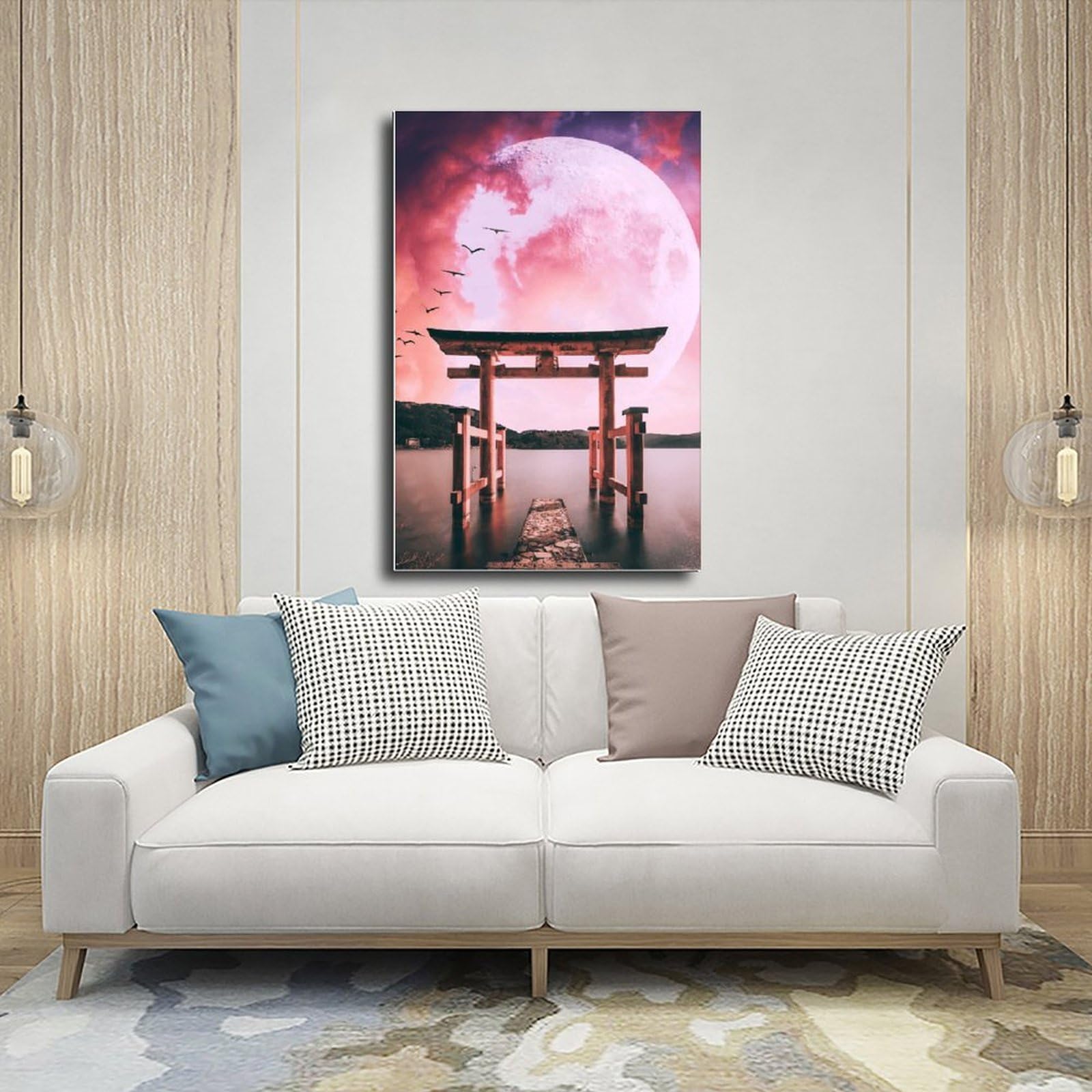 WRTYVE Poster su tela con sole, luna, lago, per ufficio, decorazione regalo