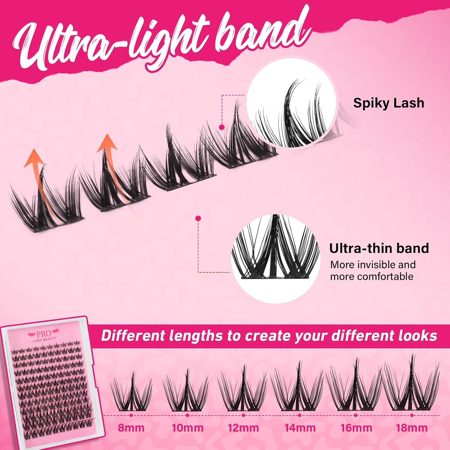 PRO LASHBEAUTY Manga Lash Clusters Kit with Lash Bond and Seal Eyelash Applictor Lash Remover DIY Lash Extension Kit Waterproof Resuable Eyelash Extensions at Home (Nova,8-18mix) image 4