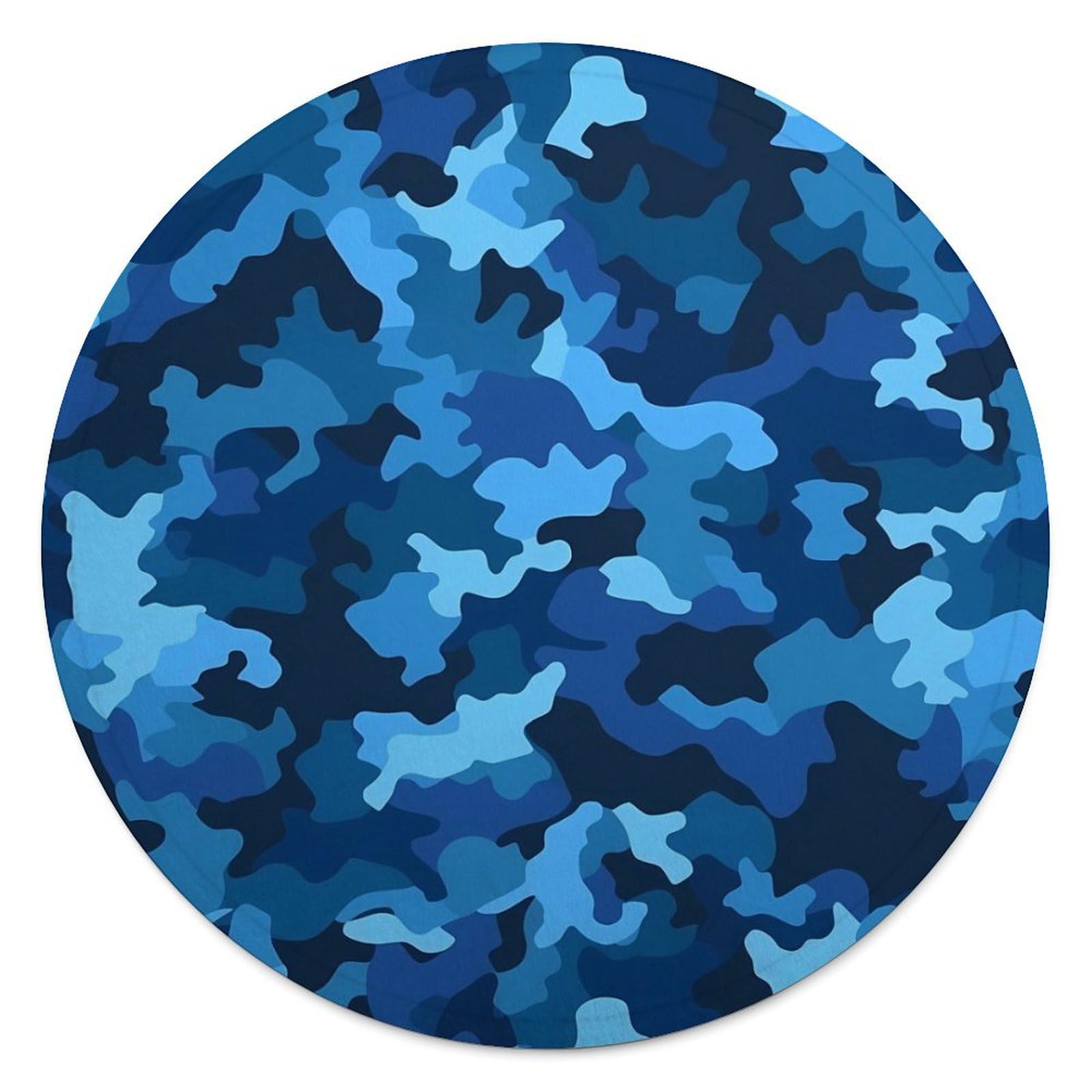 Couverture de plage ronde motifs camouflage bleu avec franges 150cm