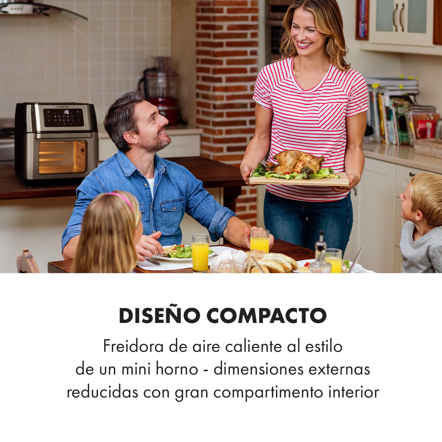 Klarstein AeroVital Fry - Freidora de Aire, 3D Heating System 1500 W, Volumen XL 10 L, 9 Programas, Carcasa Cool-Touch, Temporizador 60 min, Termostato hasta 220 C, Pantalla Tactil, Negro/Plata