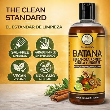 Batana Oil Shampoo w/Bergamota,Rosemary, Cinnamon,Aloe Vera & GingerNourishing & Moisturizing16.9 fl oz,Salt-Free,Paraben-Free,For Dry & Thinning Hair,Unisex,Supports Healthy-Looking Hair & Fullness