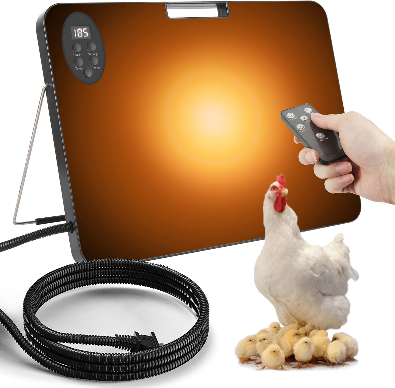 Chicken Coop Heater,Extended Anti-Bite Wire,200 Watts Energy Efficient Safer Than Lamp,4 Ways to Use,Adjustable Angle,Digital Display,Timer,Warm for Chicks Poultry Pets or Under Desk 15.7''x11.8''