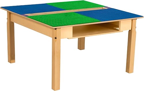 Miniatura 18 de Contender Time-2-Play - Mesa de juego rectangular de 30.75 pulgadas de ancho, bloques de Lego azul y verde, compatible con patas de madera de 22