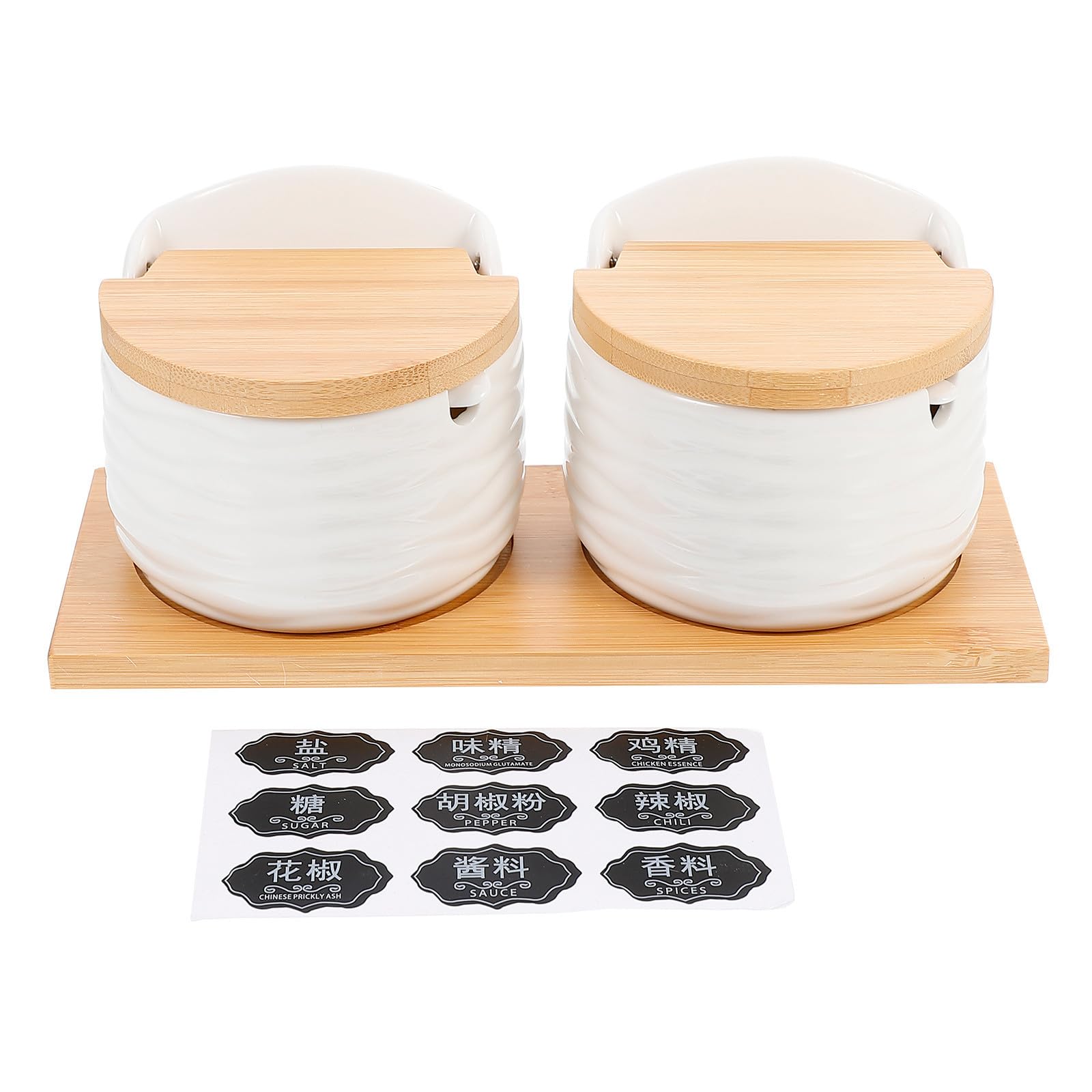 Tarros de cerámica para condimentos: adiós al desorden en la cocina con su base de madera