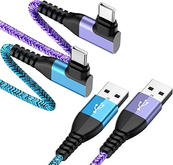 USB C Charger Cable Type C Fast Charging Cable 2-Pack 6ft Right Angle Android Phone Power Cord for Samsung Galaxy S26 Ultra S25 S24 FE A16 A15 A14 5G A13 A36 A56 A53 A04s A03s S23 S22, Pixel 10 9 Pro