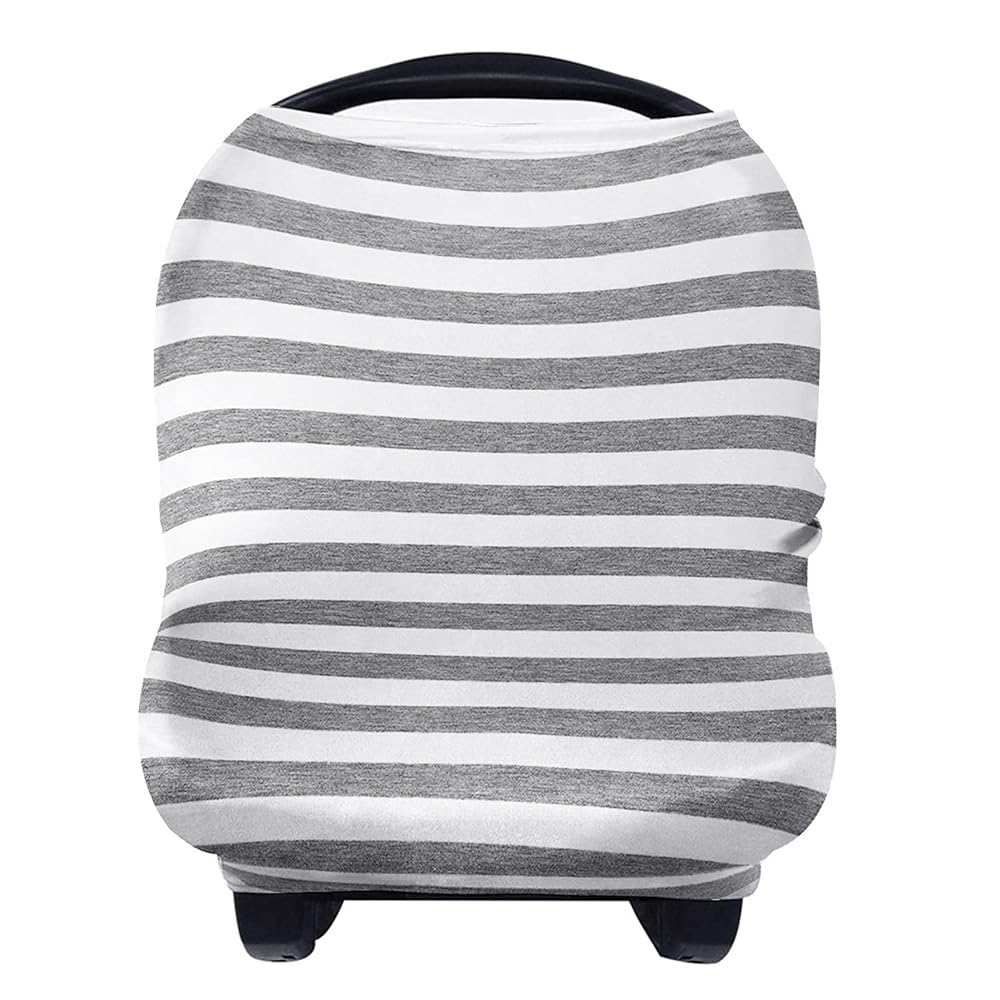 Yoofoss Nursing Cover Breastfeeding Scarf - Baby Car Seat Covers, Infant Stroller Cover, Strechy Carseat Canopy for Boys and Girls (Grey Stripe)